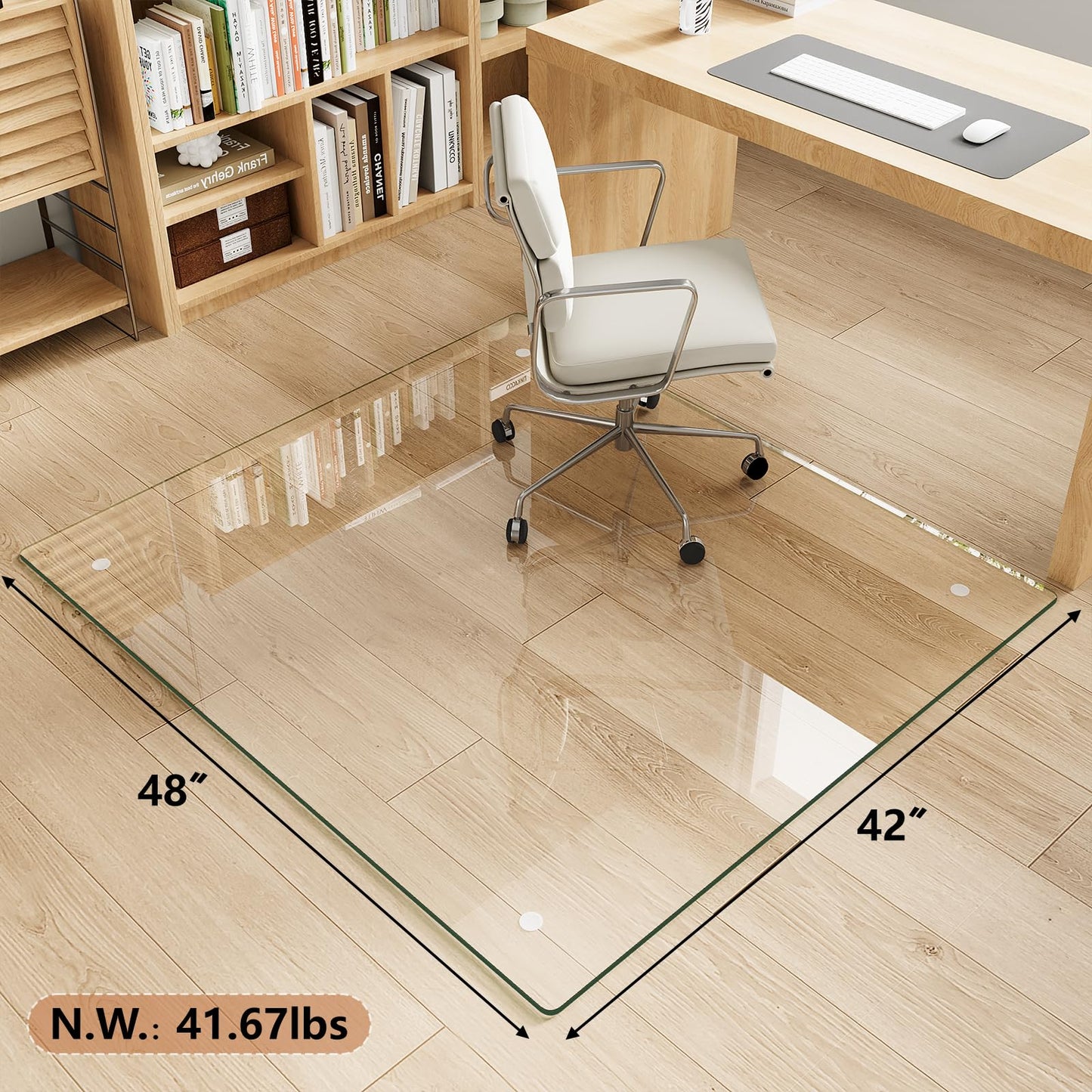 Tempered Glass Chair Mat for Carpet & Hard Floor, 42"x48" Office Chair Mat - Heavy Duty & Scratch Resistant, Non-Slip Pads, Rounded Corners & Polished Edges