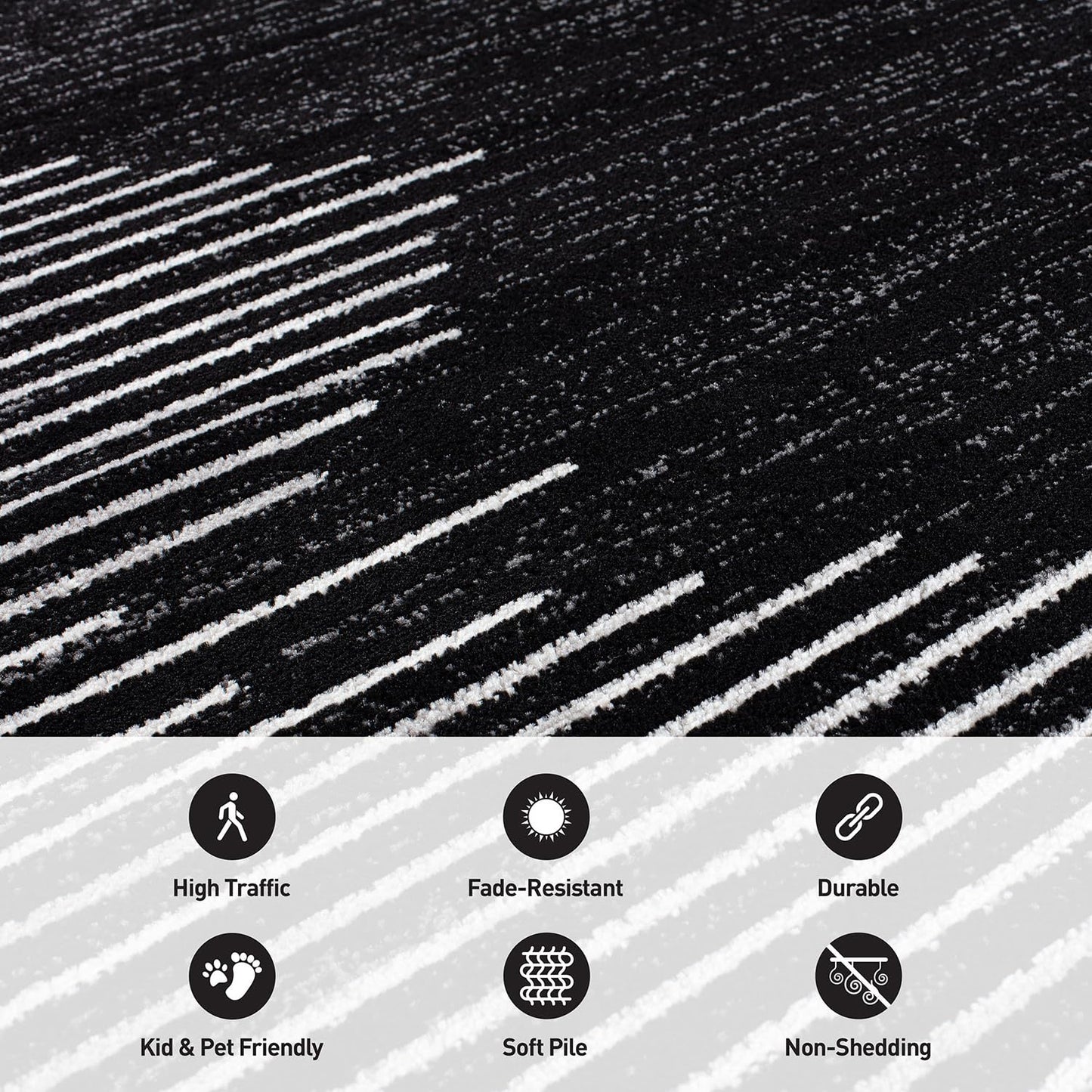 Rugshop Bohemian Stripe Stain Resistant High Traffic Living Room Kitchen Bedroom Dining Home Office Area Rug 3'3" x 5' Black