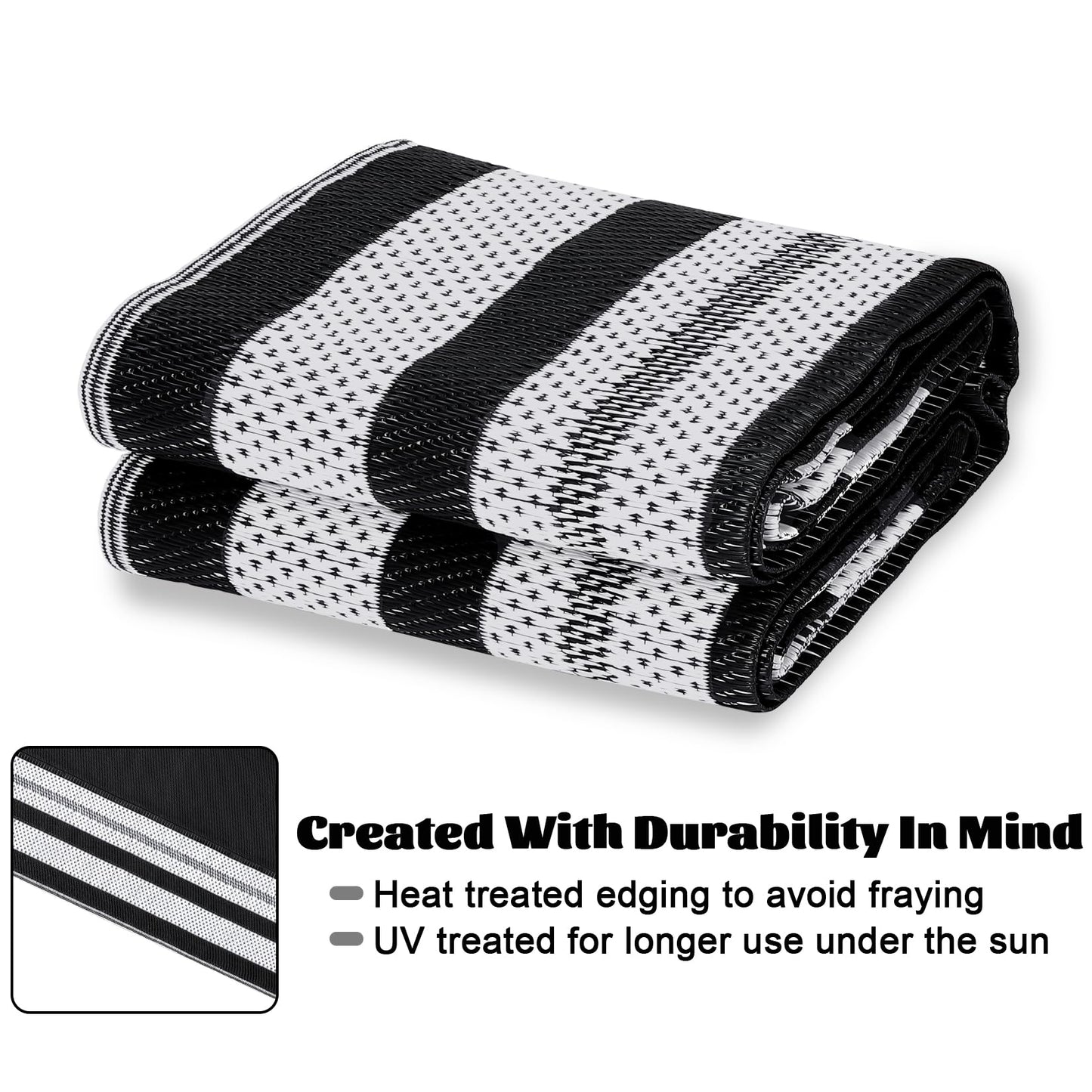 Garvee 9x12 Outdoor Rug for Patio Plastic Straw Rug Waterproof Reversible Mat Lightweight Foldable Carpet Easy Clean Large Rugs for Patio Porch Backyard Camping RV Beach Balcony Deck Panel White