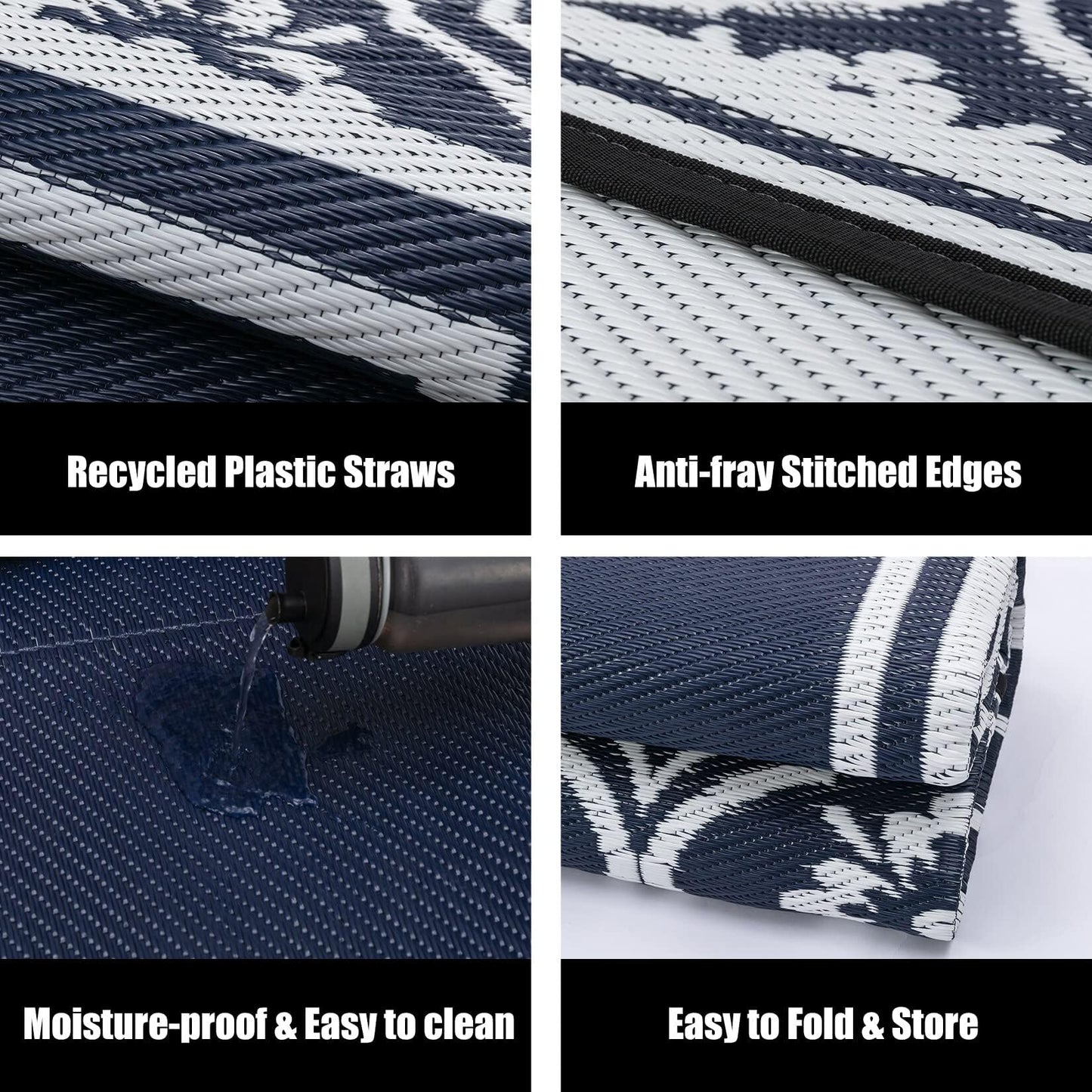 HUGEAR Outdoor Patio Rug 5'x8' Waterproof Outside Area Rugs Blue Reversible Plastic Straw Carpet for RV Deck Camping Entryance Porch Picnic Balcony Beach