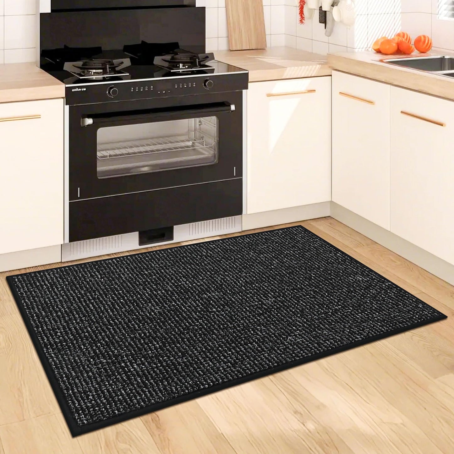 BEQHAUSE Kitchen Rugs 32"x48", Non-Slip Kitchen Mats for Floor, Super Absorbent and Stain Resistant Kitchen Rugs, Machine Washable Rugs for Kitchen, Hallway, Laundry & Sink, Black