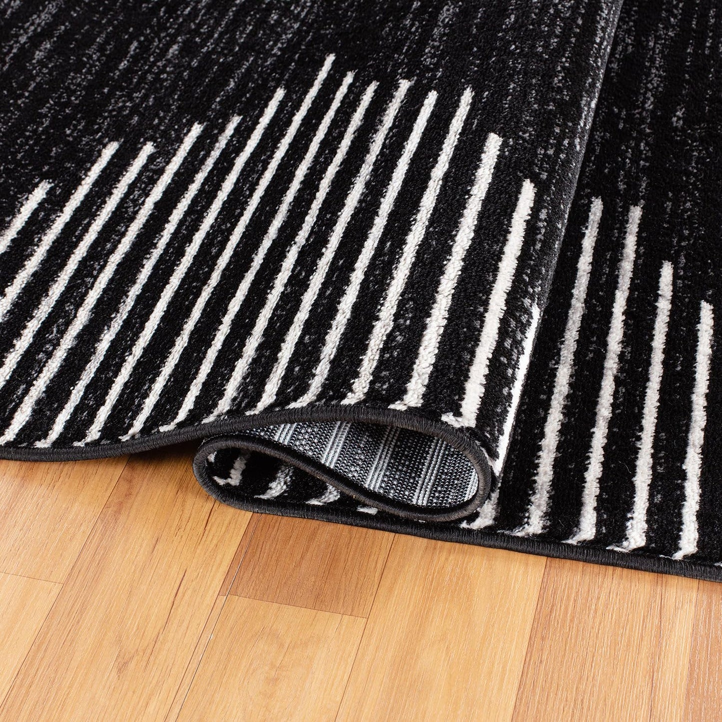 Rugshop Bohemian Stripe Stain Resistant High Traffic Living Room Kitchen Bedroom Dining Home Office Oval Area Rug 5' x 7' Black