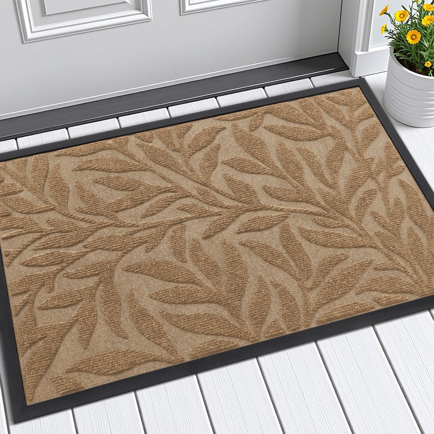 Smiry Front Door Mat Indoor Outdoor Entrance, Heavy Duty Natural Rubber, Trap Dirt and Moisture, Non-Slip Doormats, Low Profile, Easy Clean Patio Porch Entryway Mat, 29.5x17, Coffee