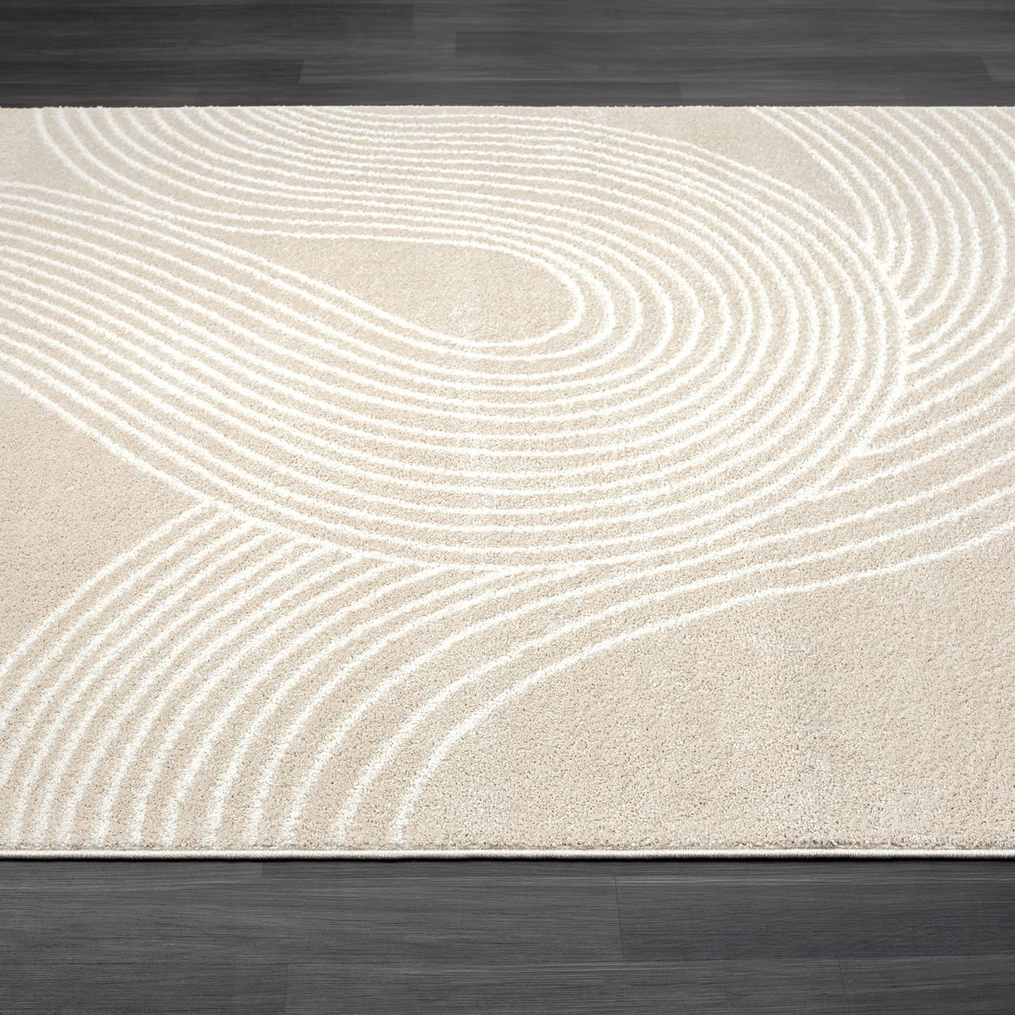 Abani Beige and White Swirl Area Rug | 5'3" x 7'6" Cream Carpet with Wave Pattern | Modern Rug for Living Room, Bedroom and Office | Nuevo Collection