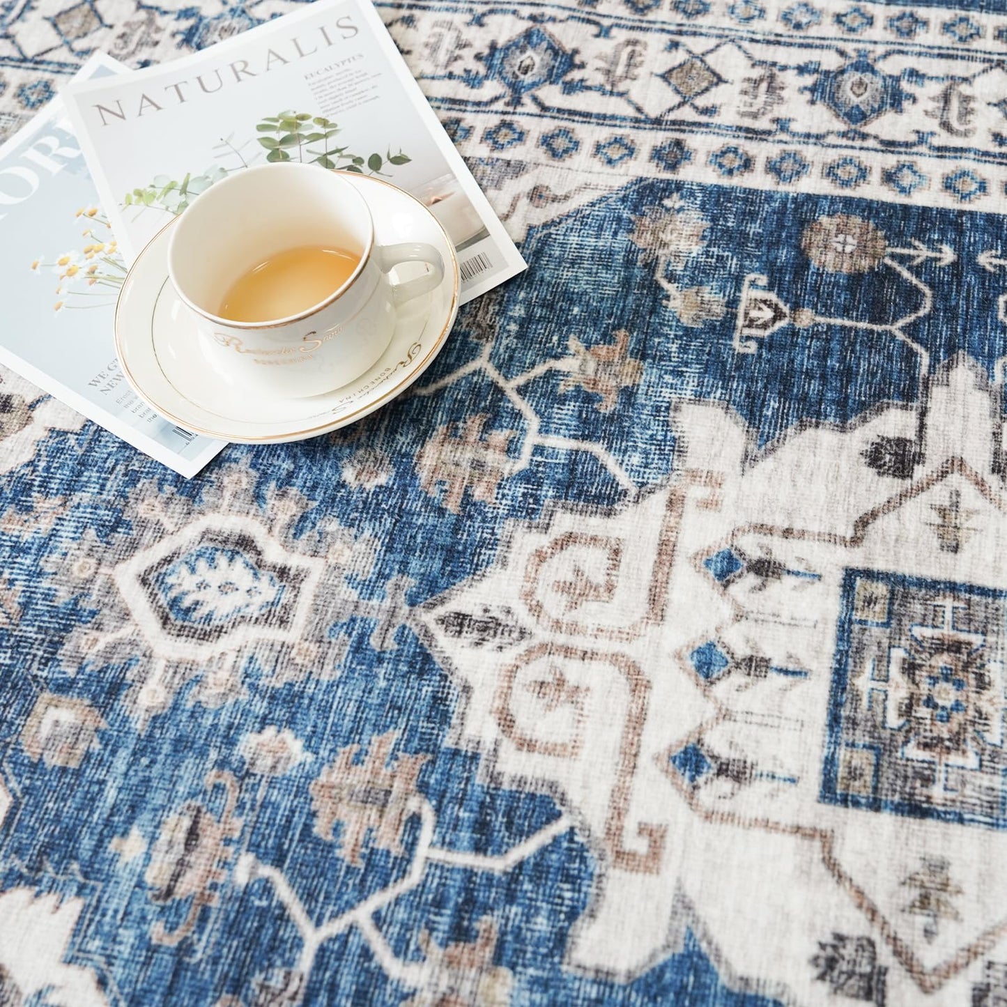 2x6 Washable Hallway Runner Rug: Indoor Farmhouse Kitchen Rugs Oriental Thin Non-Slip Entryway Carpet Ultra Soft Water Resisitant Floor Mat for Living Room Bedroom for Bathroom Laudry(2 X 6,Blue)
