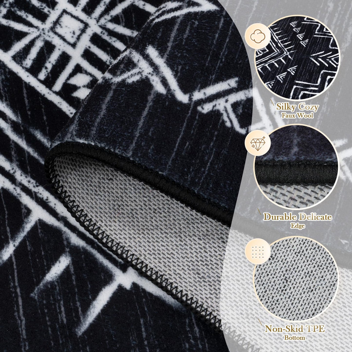 STARUIA Washable 8x10 Black and White Area Rug for Living Room, Western Aztec Tribal Moroccan Area Rug, Boys Neutral Rug for Bedroom, Non-Slip Large Carpet Under Dining Table Home Office