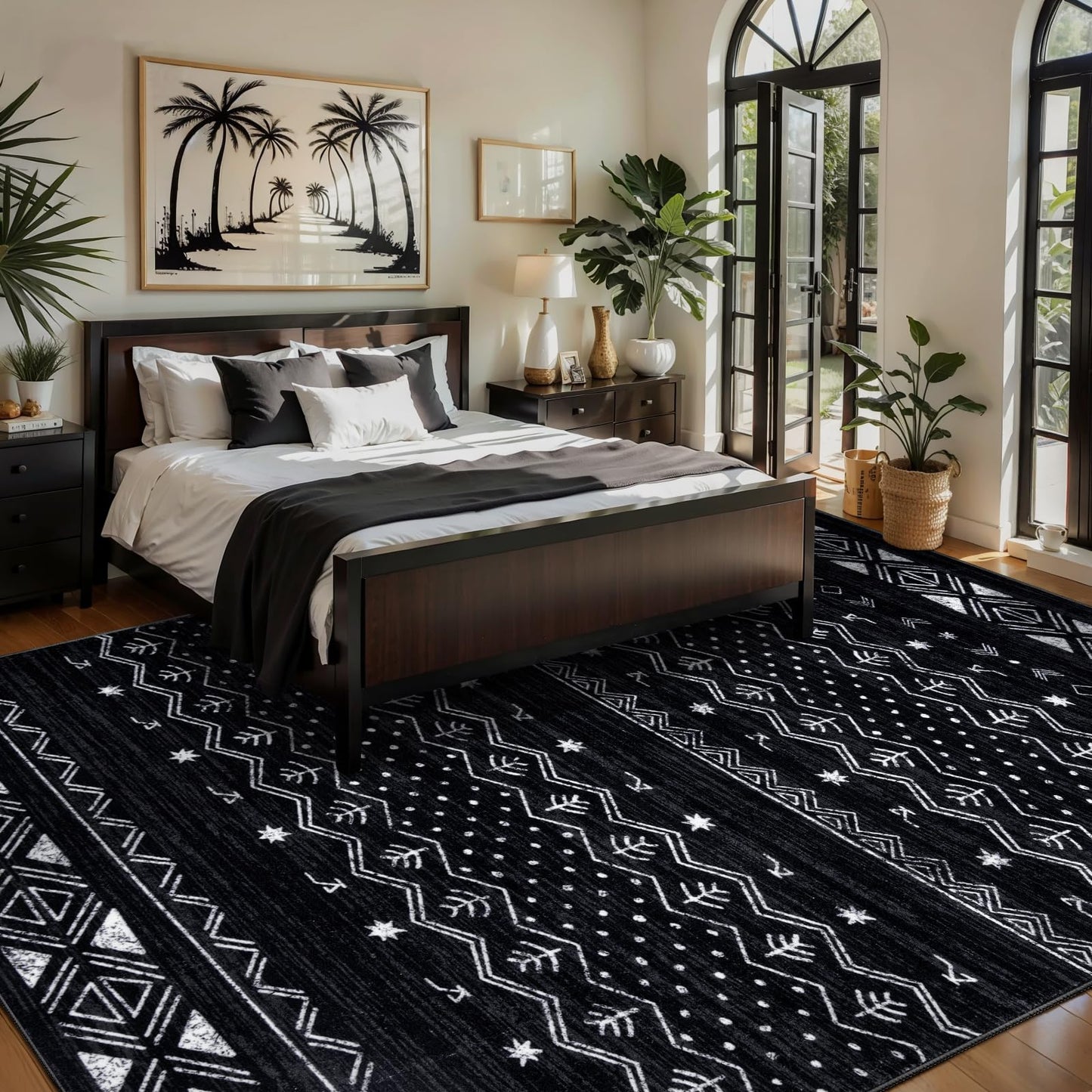 SERISSA 6x9 Area Rugs for Living Room, Washable Non-Slip Black and White Boho Rug, Soft Low-Pile Geometric Indoor Large Carpet for Dining Room Bedroom Home Office Playroom