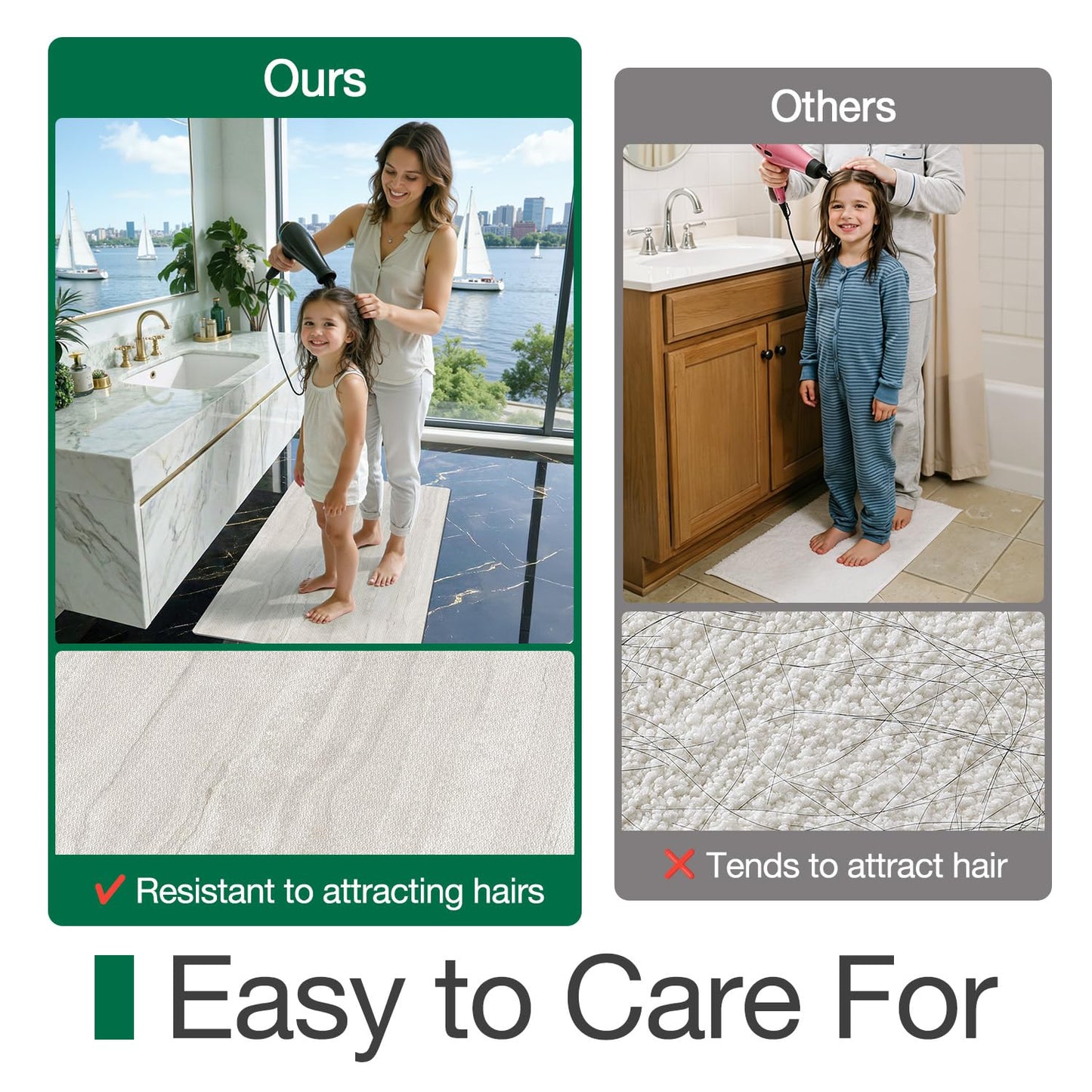LUMI Ultra Thin Bath Mat, Super Absorbent Quick Dry Bathroom Rugs, Non-Slip Bathroom Mats, Marble Bathmats Fit Under Door, Bathtub, Sink, Shower Room, 24"x36", Light Grey