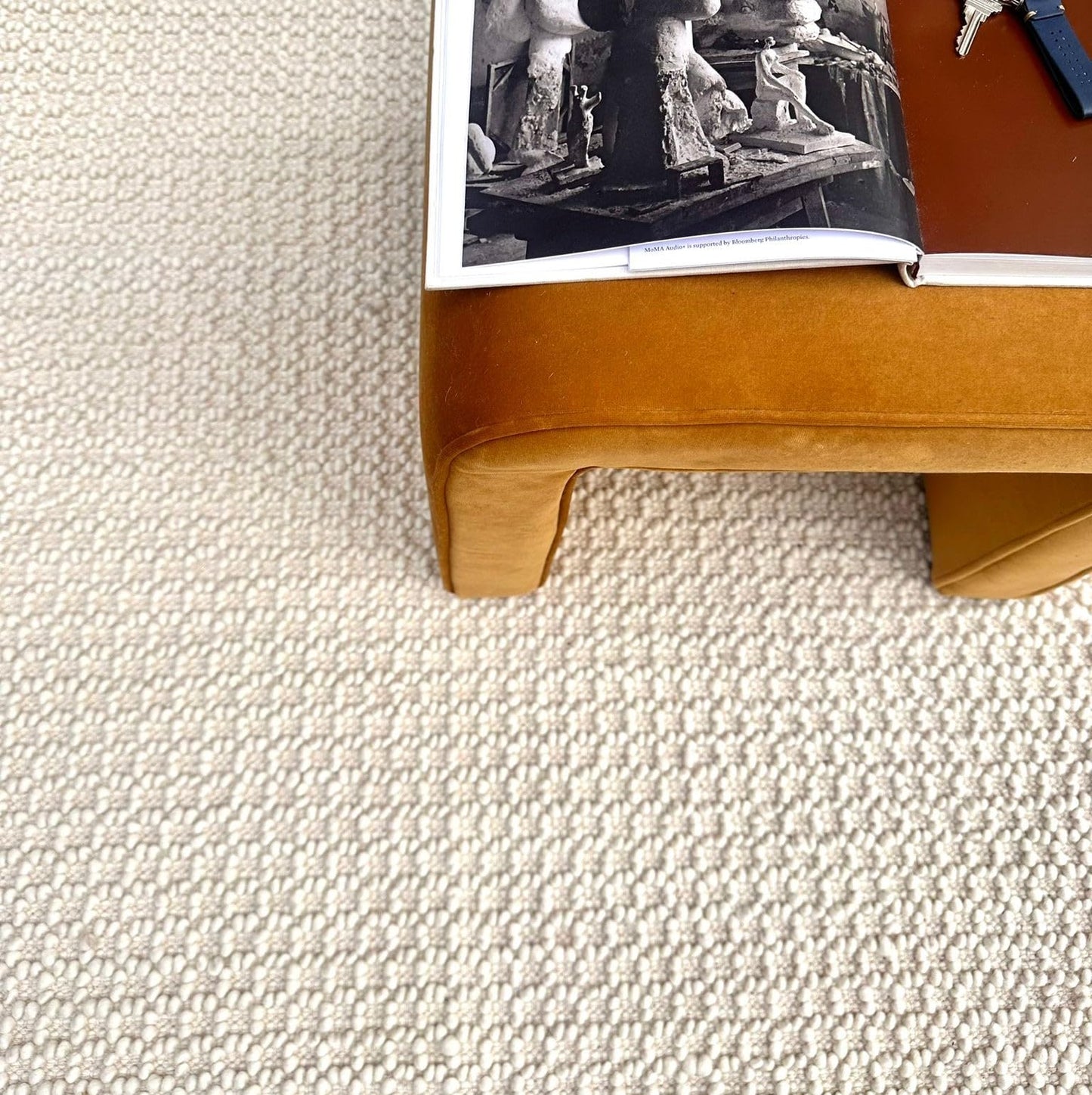 The Knitted Co. Handwoven Wool Area Rug - Hand Woven Natural Carpet Rugs- Bedroom Living Room Dining Room (Ivory- 6'x9')