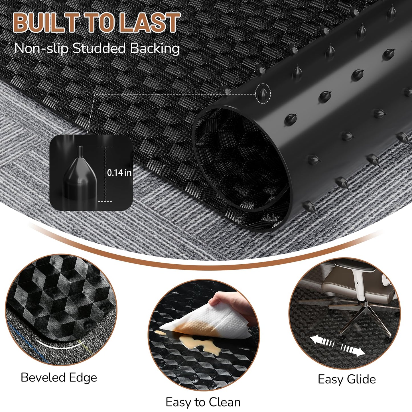 Office Chair Mat for Low Pile Carpet with Lip, 48" x 60" Clear Plastic Heavy Duty Floor Protector, Smooth Glide Desk Chair Mat for Rolling Chairs, Computer Chair Mat for Home Office, Gaming-Black
