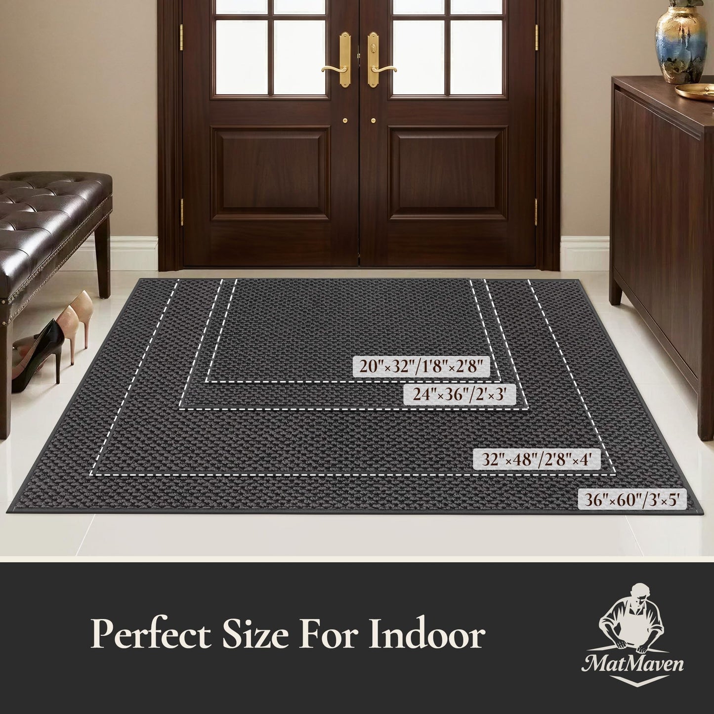 MatMaven Dirt Trapper Door Mat 20"x 32",Non Slip Washable Doormat,Stain Resist and Absorbent Welcome Mat,Dog Door Mats,Low Profile Entrance Floor Mats for Front Back Door,Dark Grey