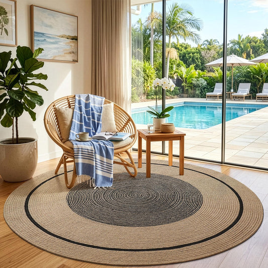 LUMI Jute Area Rug 4ft Round for Living Room, Natural Braided Woven Rugs Non Slip, Neutral Farmhouse Carpets No Shedding, Durable for High Traffic, Dining Room, Indoor, Outdoor, Patio
