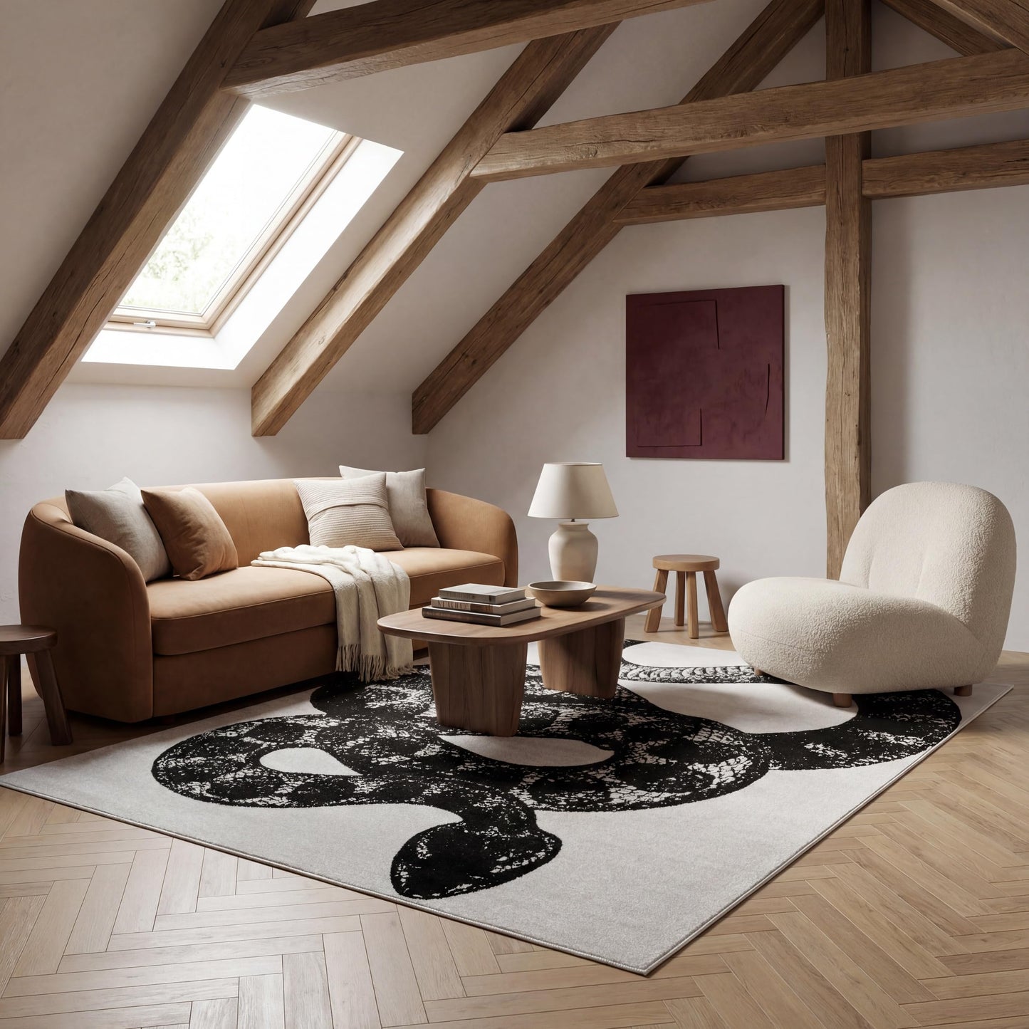nuLOOM 5x8 Thomas Paul Serpent Area Rug, Black & Off White, Snake Design, Non-Slip Backing, Stain Resistant, For Bedroom, Dining Room, Living Room, Hallway, Office, Kitchen, Entryway