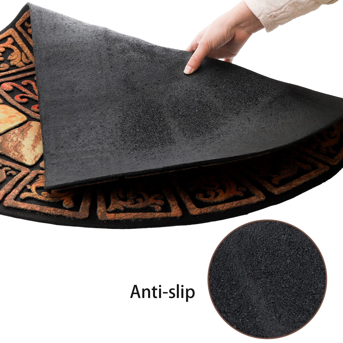 Cedilis Half Round Door Mat, 24 x 36 Inch Front Door Mat, Semi Circle Non-Slip Outdoor Door Mats, Half Circle Rug for Outside Entry, Heavy Duty Rubber Doormat, Low-Profile Welcome Entrance Way Rug