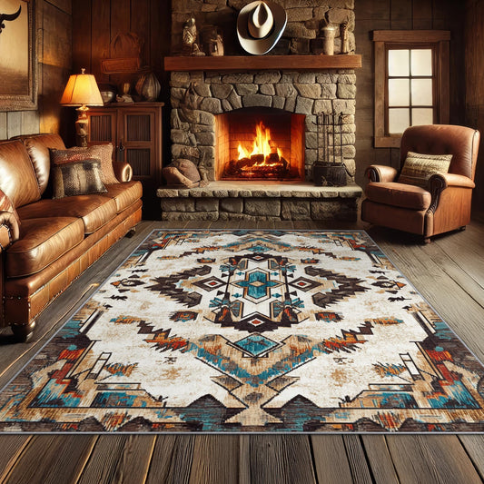 Aquailis Aztec Rugs for Living Room - 8x10 Rug, Native American Rug for Living Room, Tribal Geometric Washable Rugs for Bedroom, Boho Southwestern Area Rug, Western Ethnic Carpet, Aztec Gifts