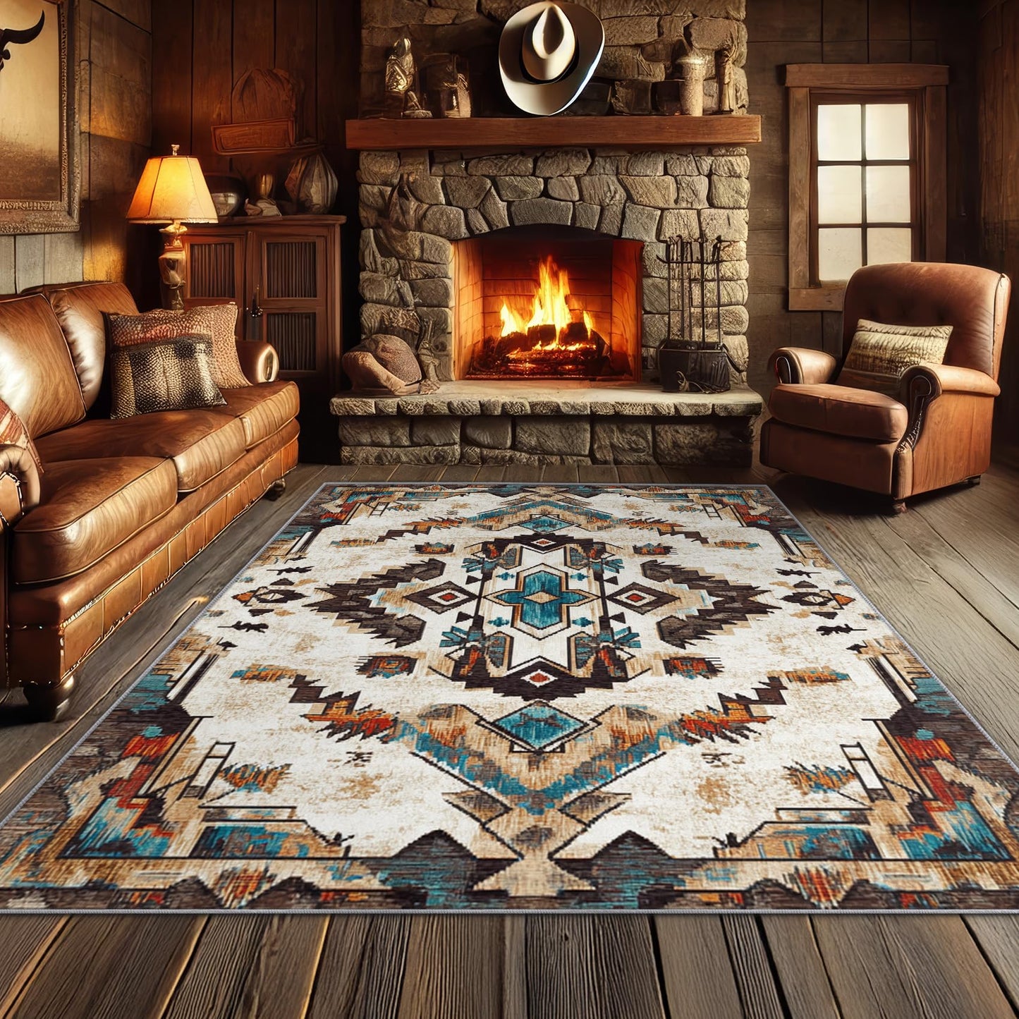 Aquailis Aztec Rugs for Living Room - 8x10 Rug, Native American Rug for Living Room, Tribal Geometric Washable Rugs for Bedroom, Boho Southwestern Area Rug, Western Ethnic Carpet, Aztec Gifts