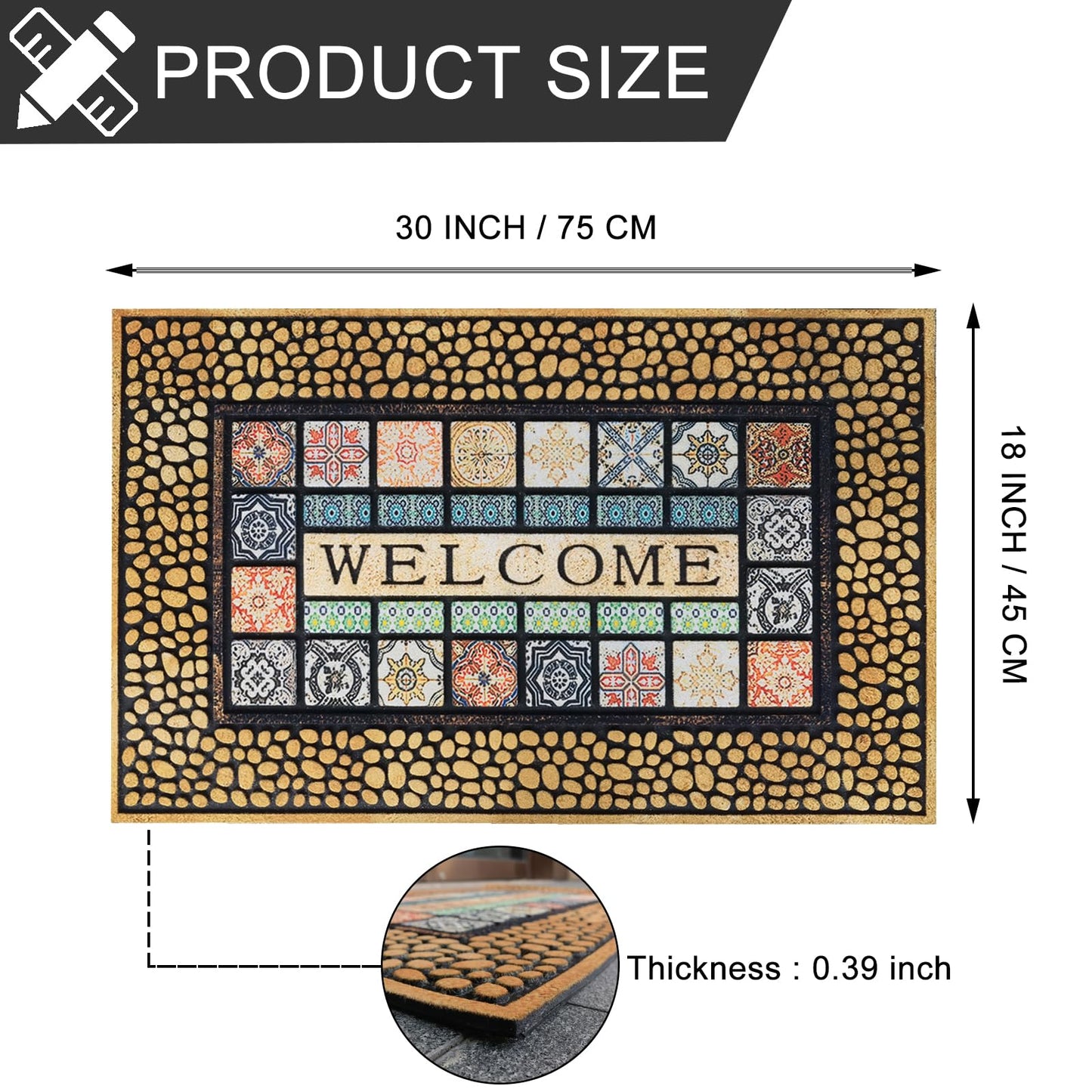 CHICHIC Welcome Door Mat 18 x 30 Inch Front Doormat Outdoors for Home Entrance Outdoors Mat for Outside Entry Way Doormat Entry Rugs, Heavy Duty Non Slip Rubber Back Low Profile, Ginger