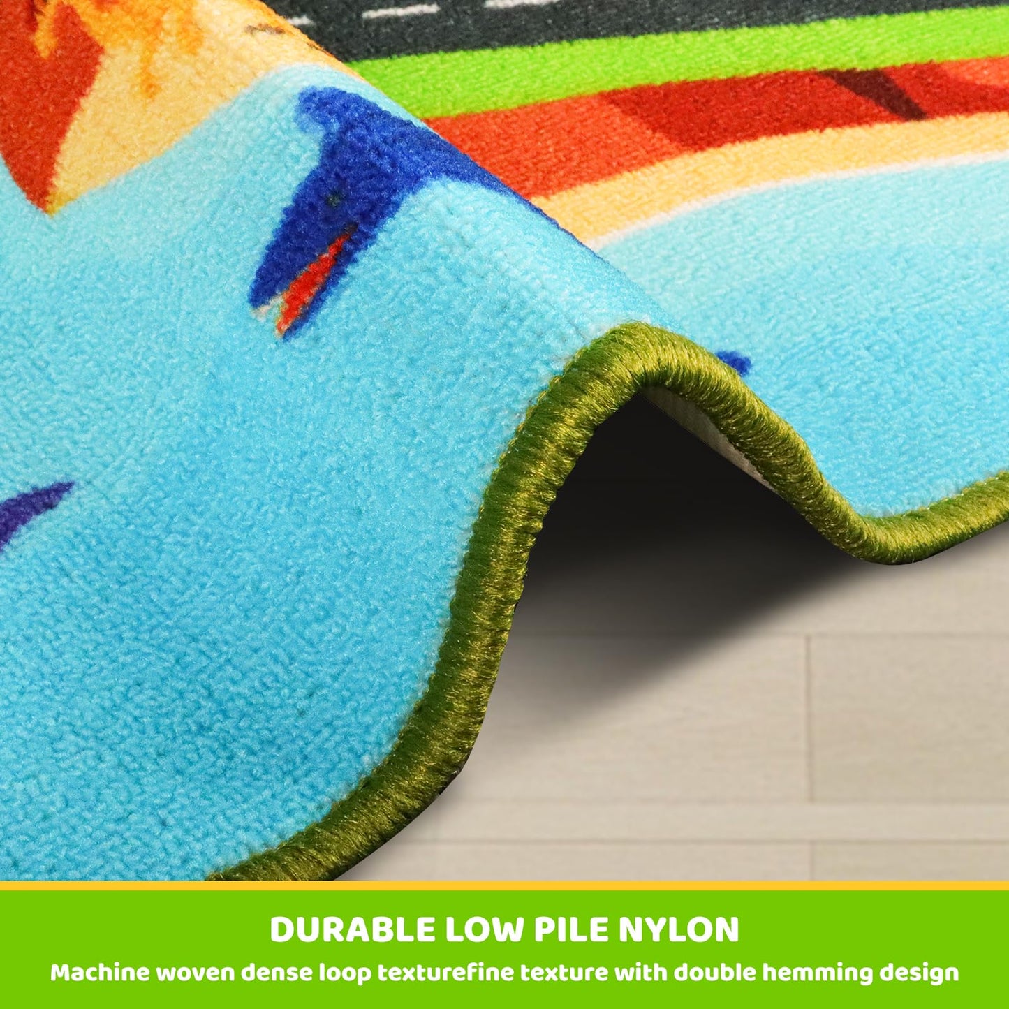 Kids Car Rug,6'7" x 9'10" Dinosaur Car Carpet for Kids Toy Cars,Non Slip Dino Safari Road Map Kid Rug for Playroom Bedroom Boys,Kids Play Mat Road Rugs,Track Rug Car Play Carpet for Kid