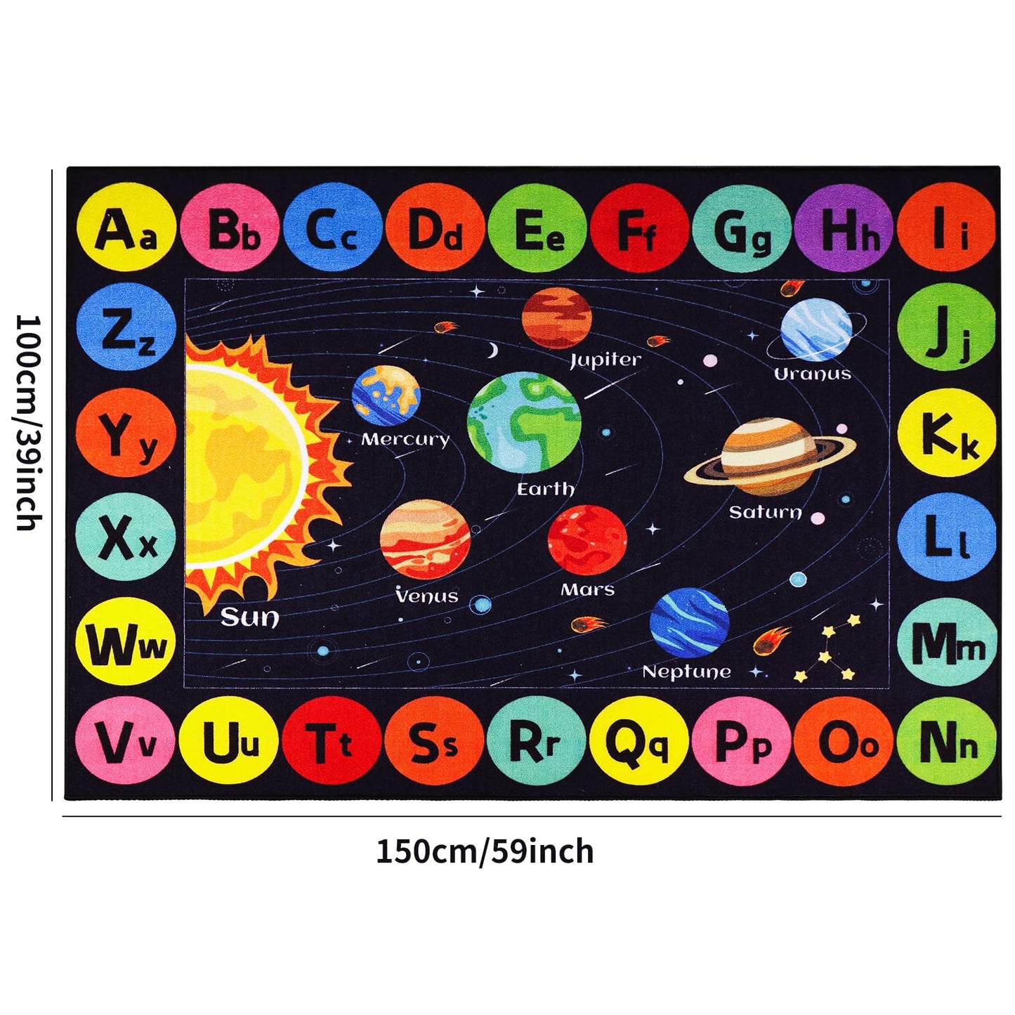 AKASISRUG Outer Space Kids Rug Carpet for Playroom, ABC Educational Learning Area Rug, Non-Slip Solar System Road Play Play Rug for Kids Bedrooms, Classroom, Room Decor (Black, 59X39.4 INCH)