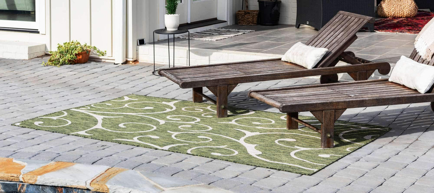 Unique Loom Outdoor Botanical Collection Area Rug - Curl (4' x 6' Rectangle Green/Ivory)