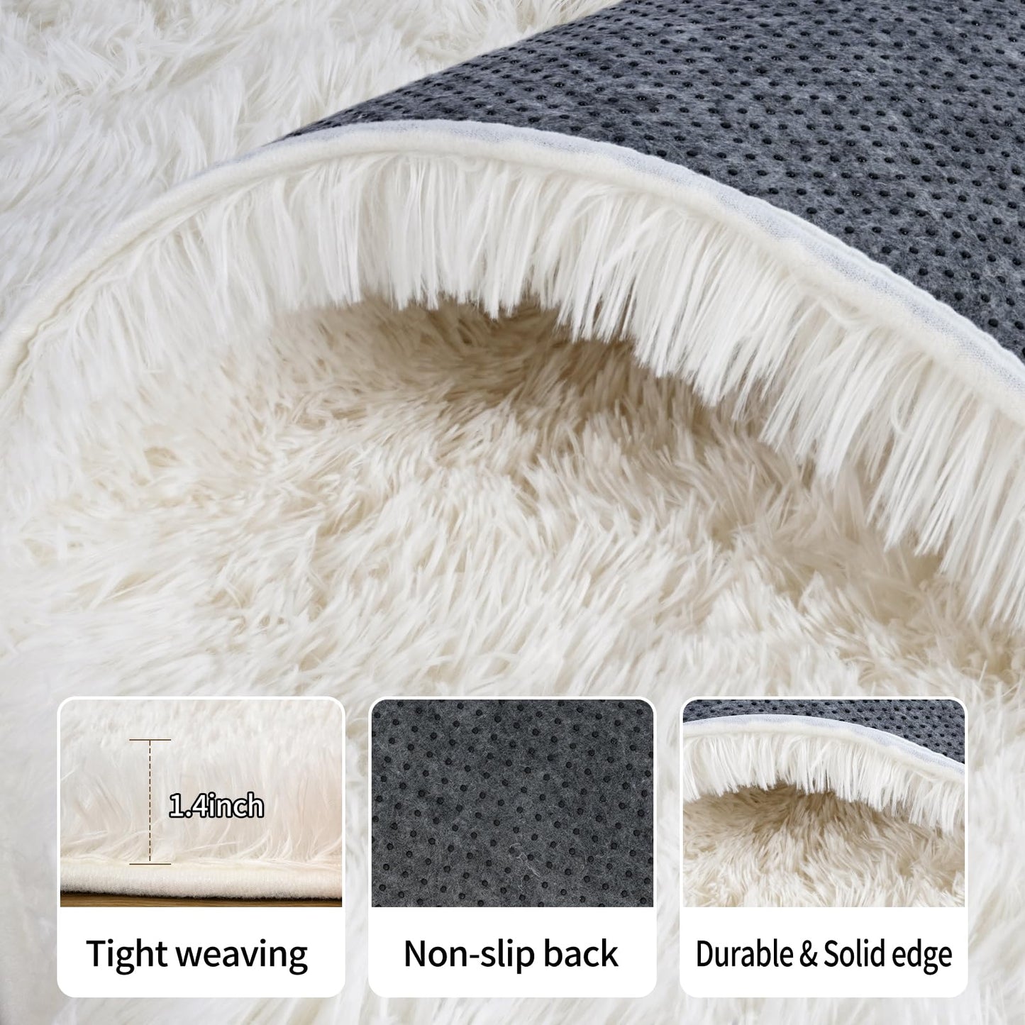 Rug for Living Room Bedroom, 5x7 Area Rugs for Living Room, Ultra Soft Modern Shaggy Carpets Fuzzy Rug for Boys Girls Dorm Nursery Home Decor Aesthetic, Upgrade Non-Slip Durable, Cream White