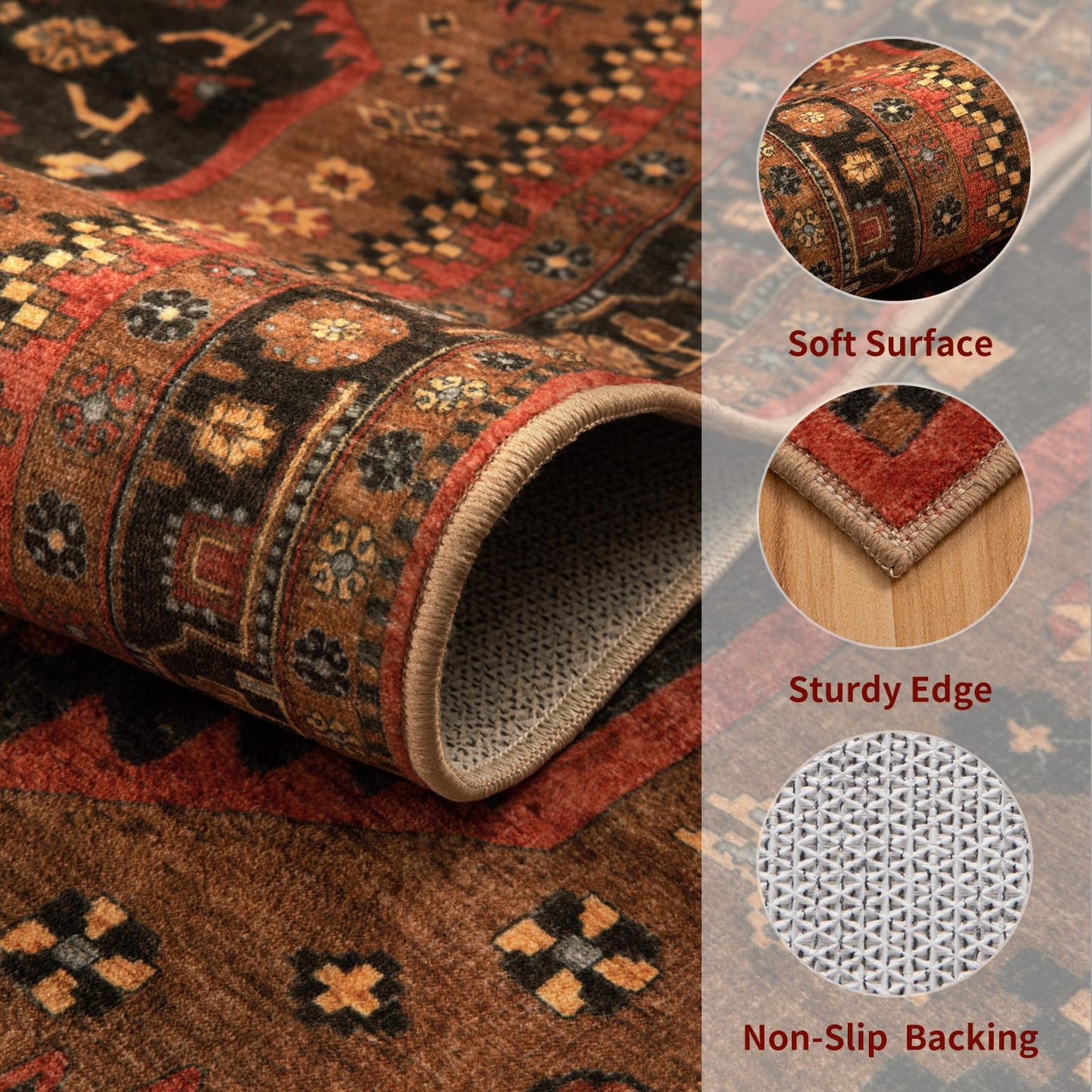 Ciicool Small Area Rug, 2x3ft Red Boho Rug, Ultra Soft Entry Rugs for Entryway, Non-Slip Washable Rugs Oriental Low-Pile Indoor Mat Floor Carpet for Entrance Bedroom Kitchen Bathroom Foyer Decor