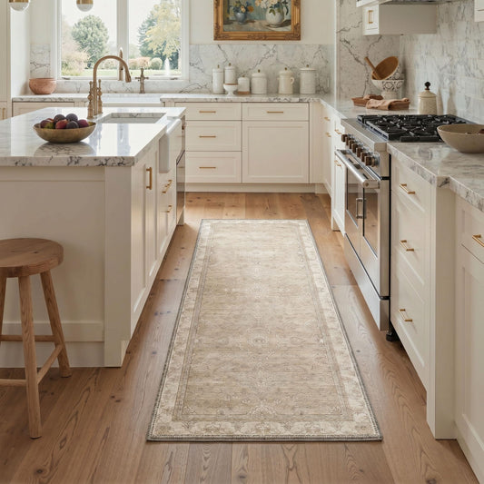 GENIMO 2X5 Hallway Runner Rug, Machine Washable Non Slip Boho Vintage Rustic Rugs, Low Pile Soft Stain Resistant Rug for Entryway, Kitchen, Warm Beige