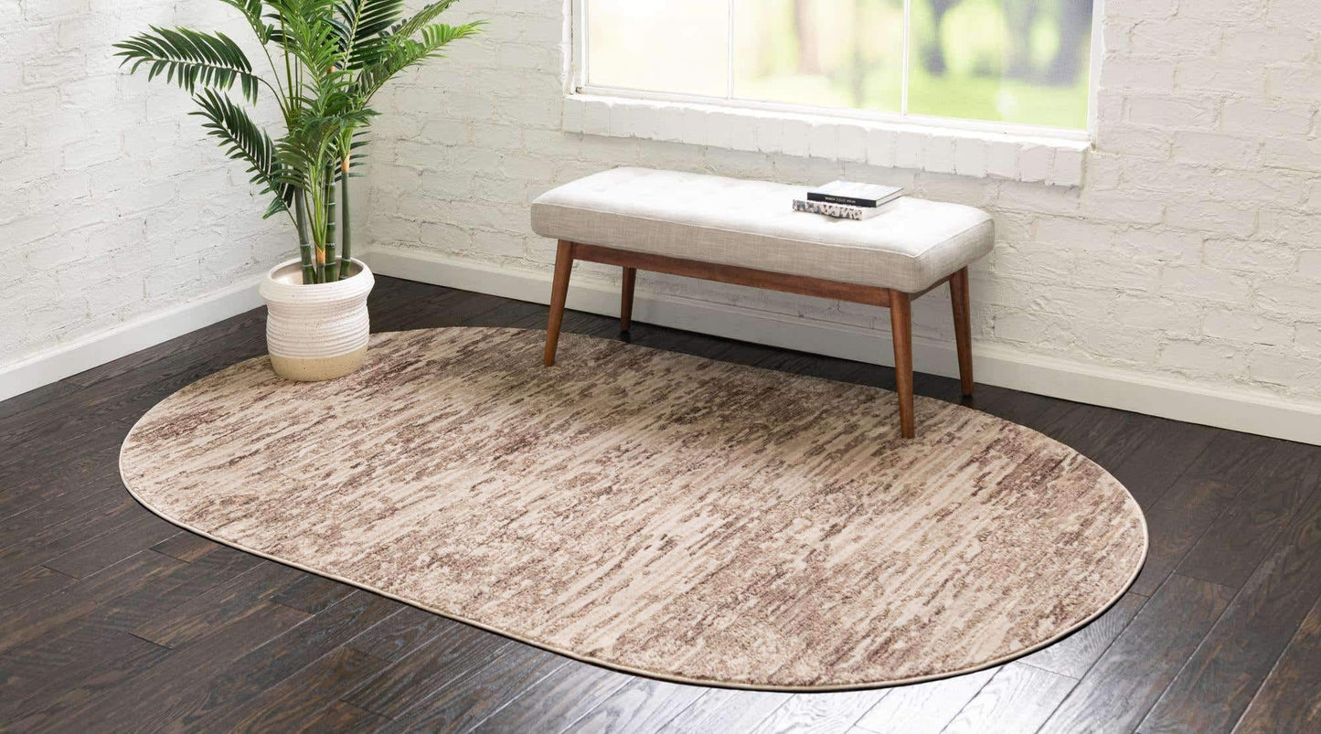 Unique Loom Oasis Collection Area Rug - Water (8' x 10' Oval, Brown/ Beige)