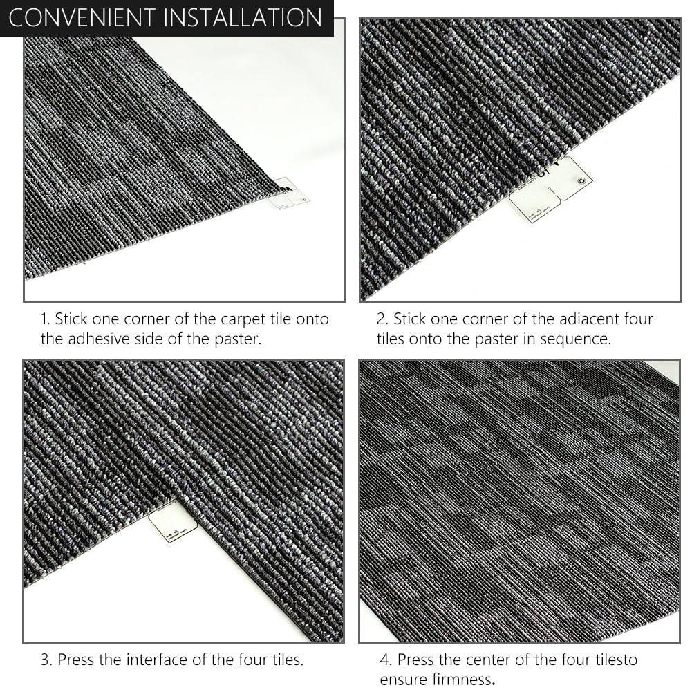 NINXANG Commercial Carpet Tiles Reusable 24" x 24" Squares 18 Tiles Non Slip Soft Floor Carpet for Office Living Room Bedroom Hotel Gym Easy DIY Installation with Flexlok Tabs (Grey)