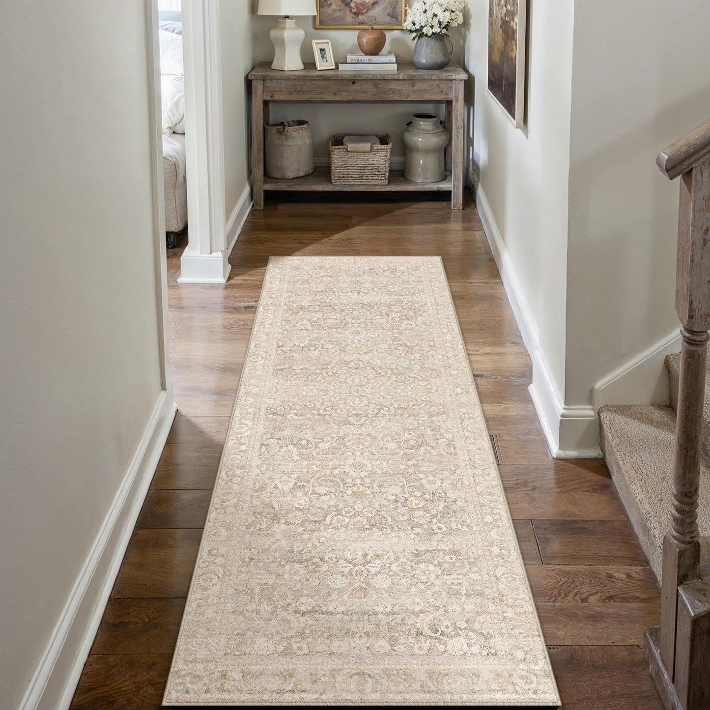 Berthmeer Washable Runner Rug 2x6, Non Slip Low Pile Thin Hallway Kitchen Laundry Room Runners Beige