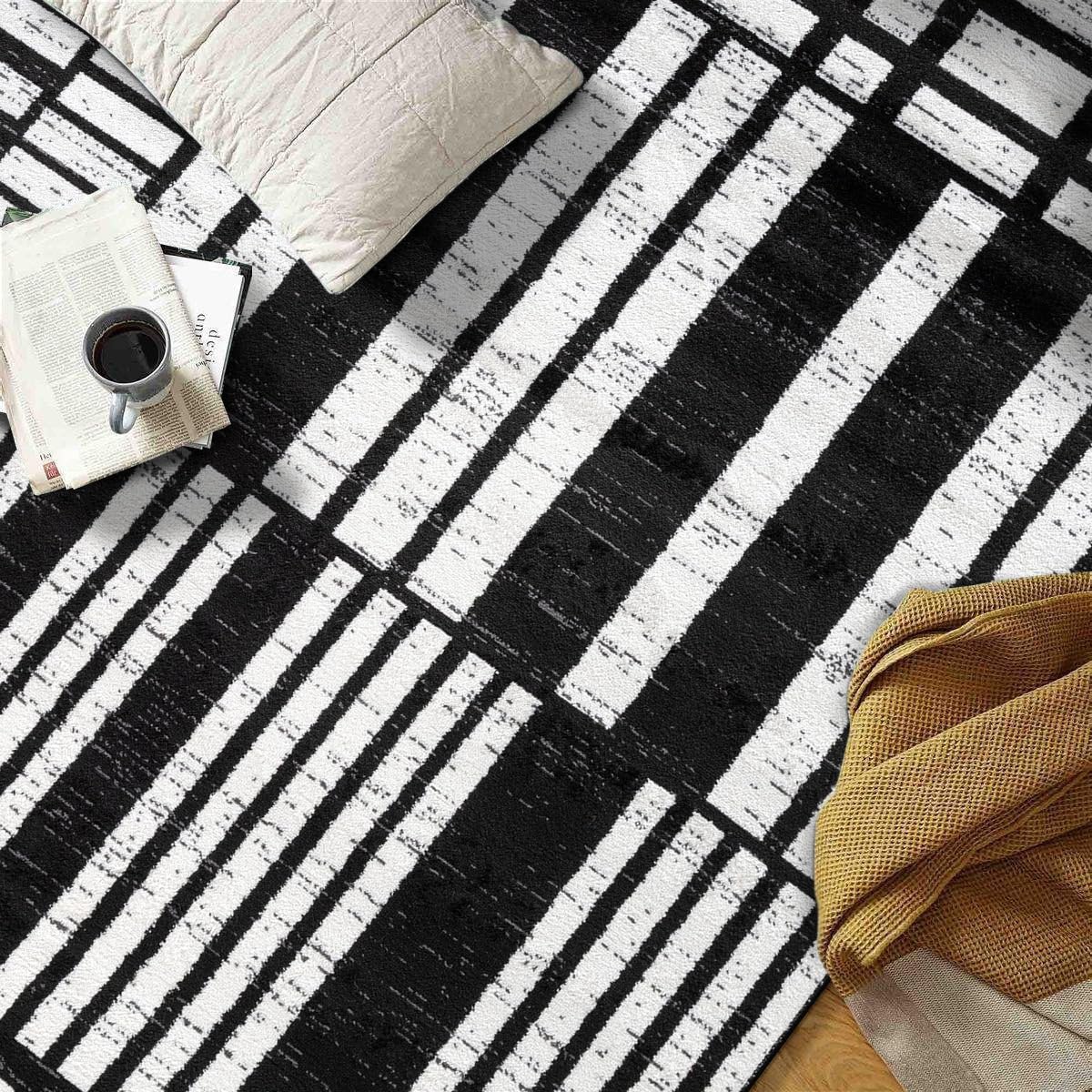 Rugshop Modern Black and White Geometric Area Rug Non-Shedding, Low Pile Indoor Carpet for Living Room, Bedroom, Office – Contemporary Abstract Pattern 4' x 6'