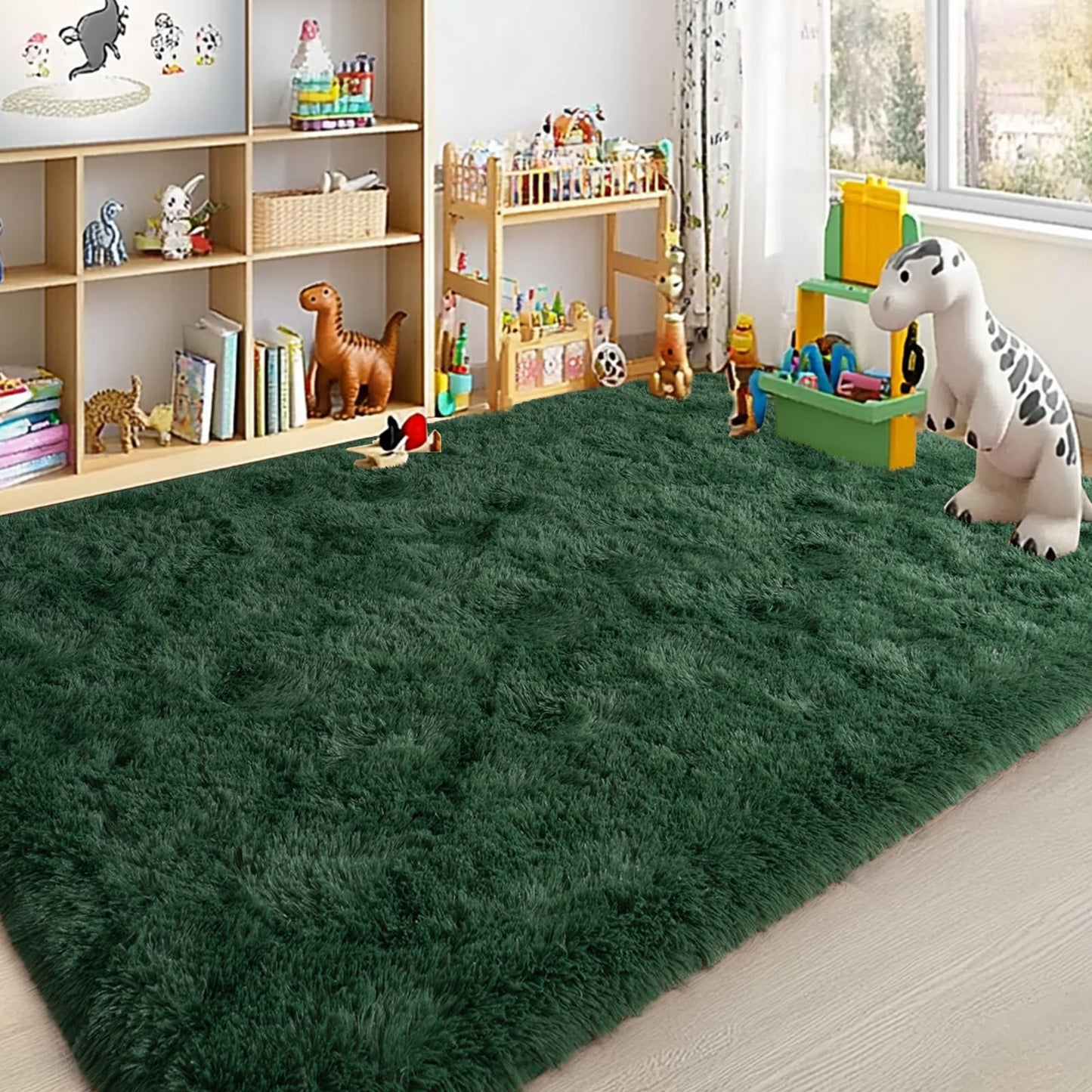 Lairep Large Area Rugs for Living Room Bedroom, 8x10 Feet Dark Green Fluffy Shag Rugs, Ultra Soft Shaggy Plush Fuzzy Modern Indoor Throw Floor Carpet for Girls Boys Dorm Nursery Home Decor Aesthetic