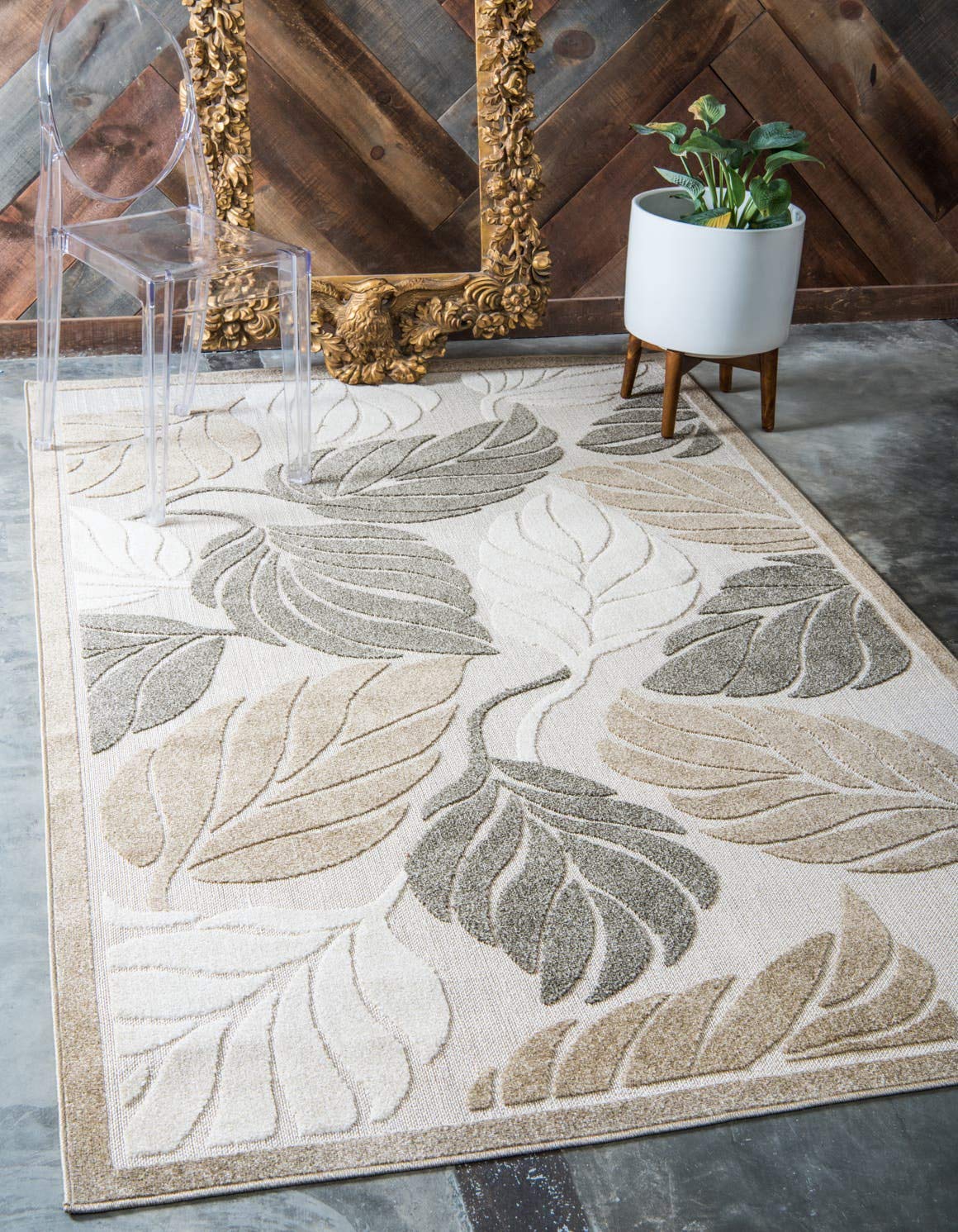 Unique Loom Outdoor Botanical Collection Area Rug - Augusta (5' 1" x 8' Rectangle, Beige/ Ivory)