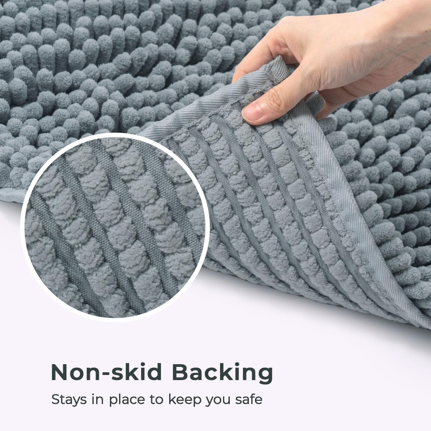 FRESHMINT Chenille Bathroom Rugs Non-Slip Bath Mat 24"x17", Washable Soft Shower Mat, for Bathroom Floor & Tub Fluffy Shag Bath Rugs, Durable Thick Water Absorbent Microfiber Shower Rugs, Sky Gray