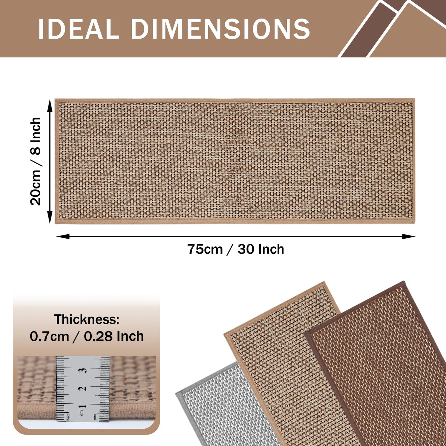 Stair Treads Non Slip, 15 Pack 8" X 30" Beige Stair Runners for Wooden Steps Non Slip with Reusable TPE Adhesive Backing, Carpet Stair Treads for Kids Elders and Pets, Machine Washable, Anti-Fall