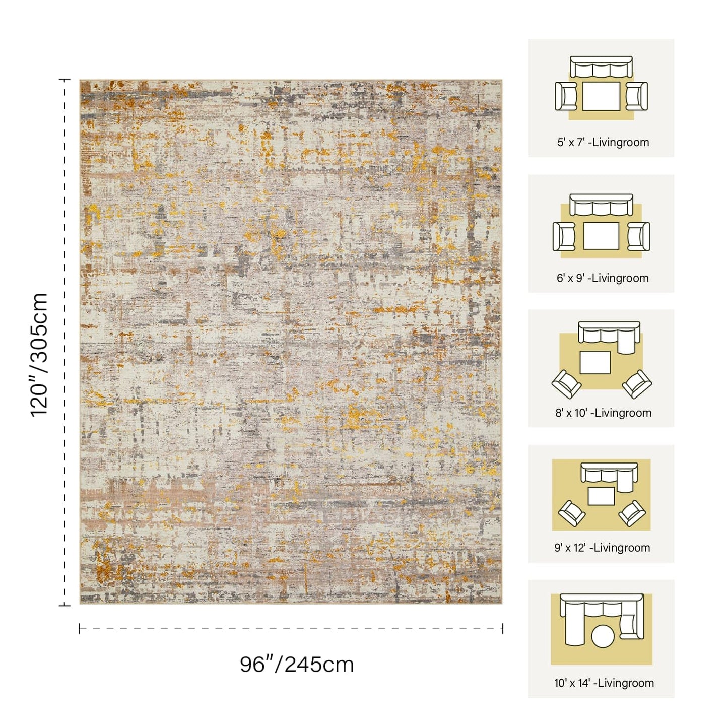 Rugxara Area Rugs 8x10,Large Soft Rugs for Living Room, Washable, Modern Neutral Abstract Rugs for Bedroom Dining Room, Non-Slip Foldable Thin Indoor Carpet Stain Resistant(Beige Gold)