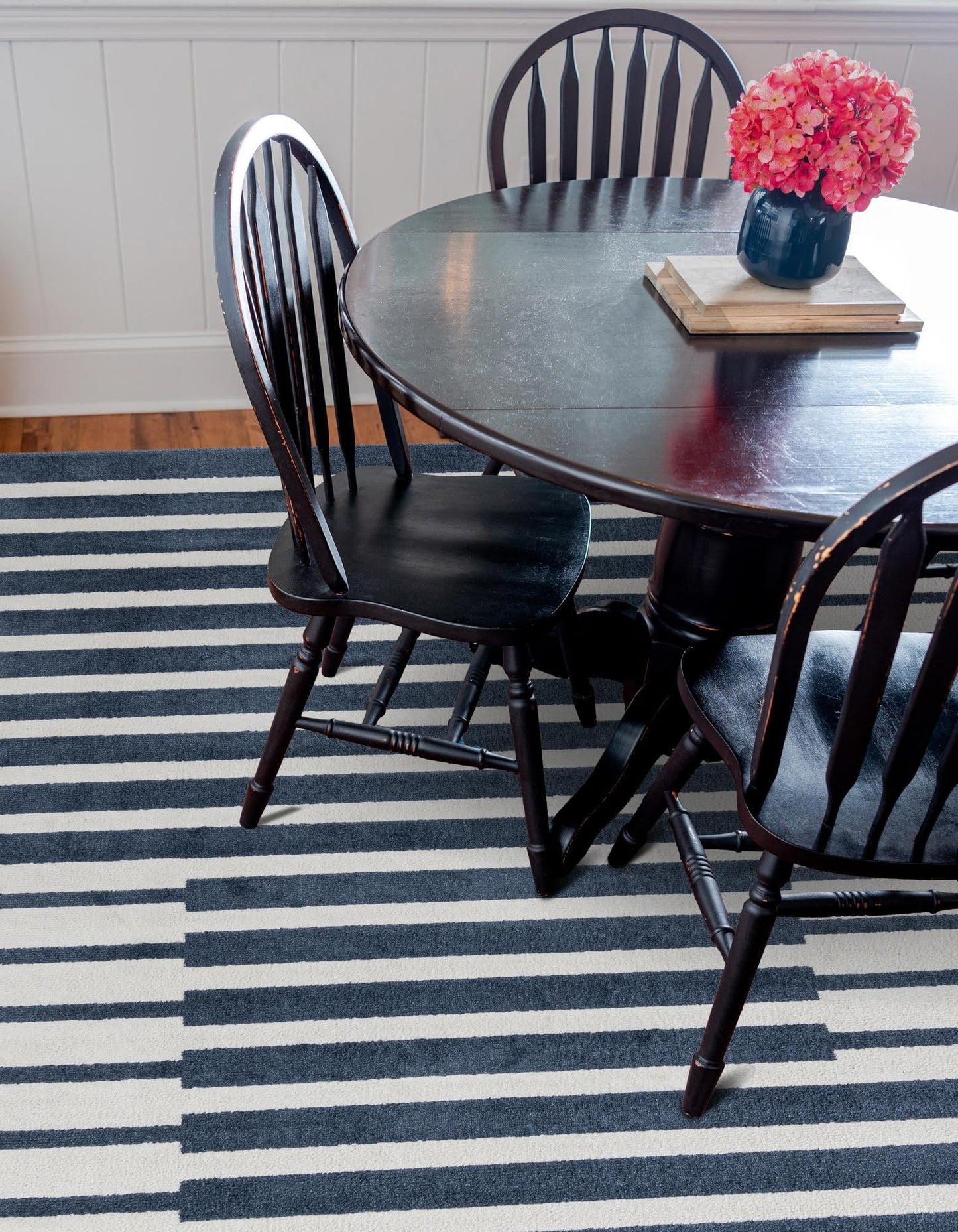 Rugs.com - Oslo Rug – 8 Ft Square Blue Easy-Clean Stain-Resistant Area Rug – Modern Geometric Striped Design for Living Room, Bedroom, Home Office
