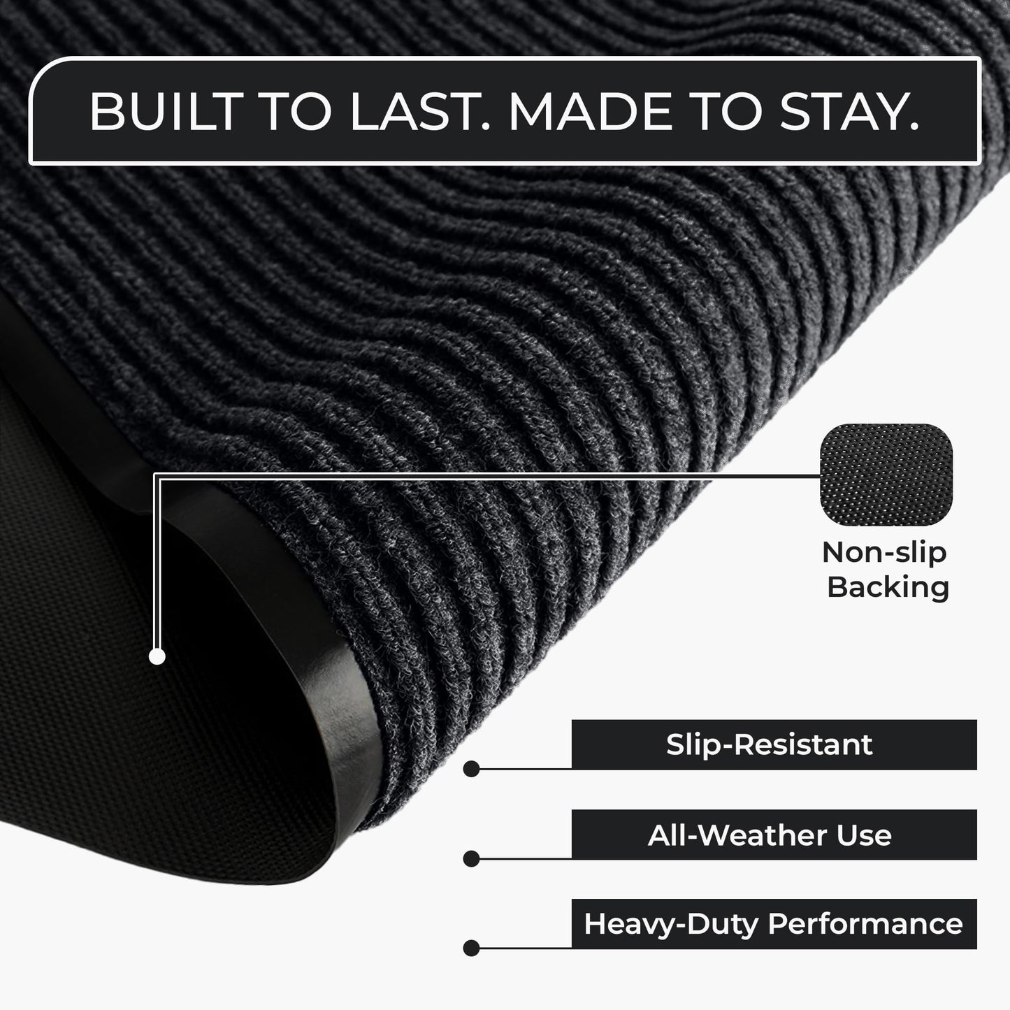 Commercial Door Mat 4'x8' Charcoal, Heavy Duty Industrial Floor Mat for High Traffic Areas, Nonslip Rubber Backing, Large Door Mat for Indoor Entrance or Business Entryway.
