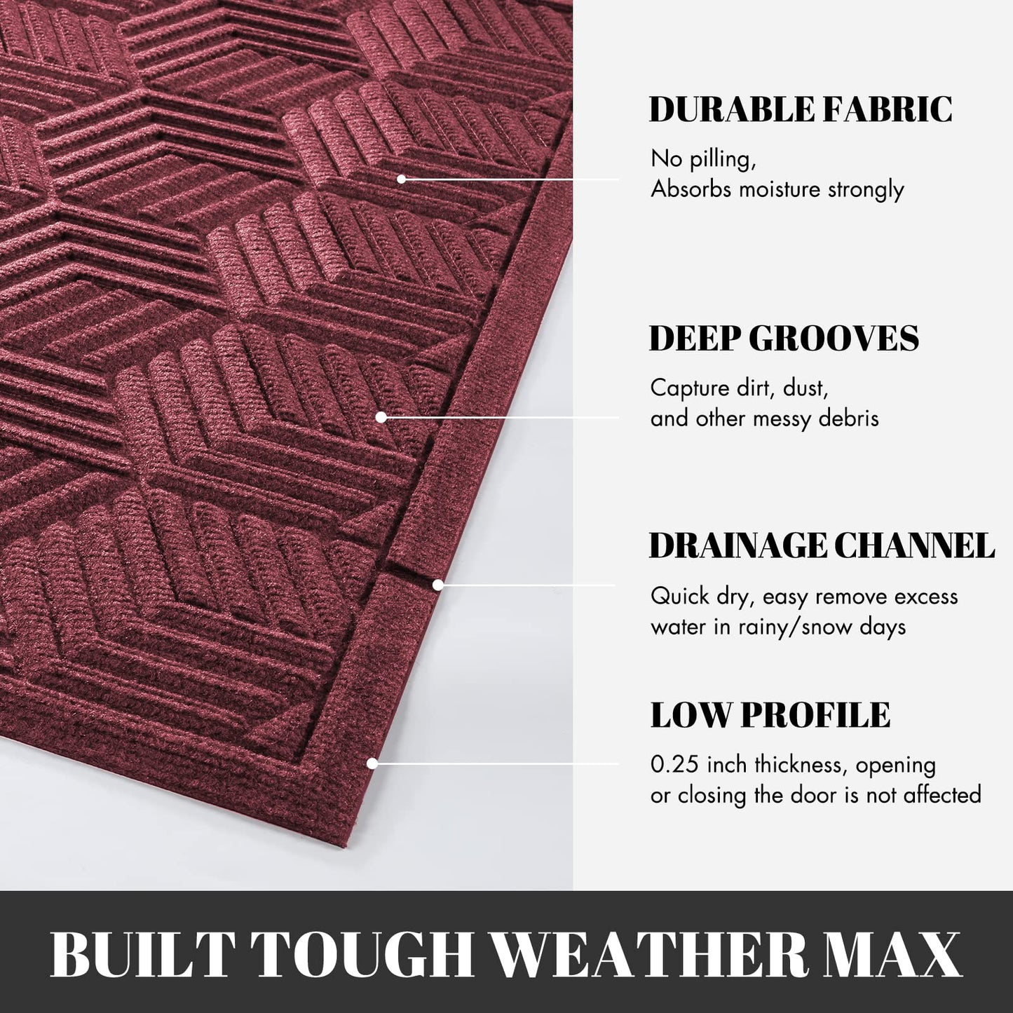 Yimobra Front Door Mat, All-Season Waterproof Outdoor Mat for Entrance with Drainage Holes, Heavy Duty Non-Slip Doormat for Garage Patio Entryway Indoor, 29.5x17, Red