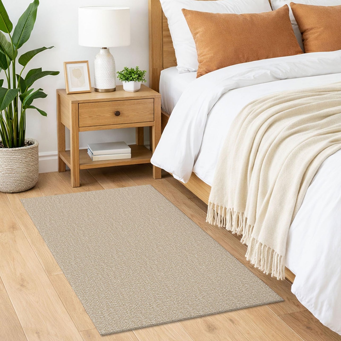 Lansny 2x3 Washable Area Rug Small Braided Cotton Entryway Rug with Non Slip Backing Kitchen Rugs Indoor Door Mat for Entrance Bathroom Foyer, Khaki/Beige