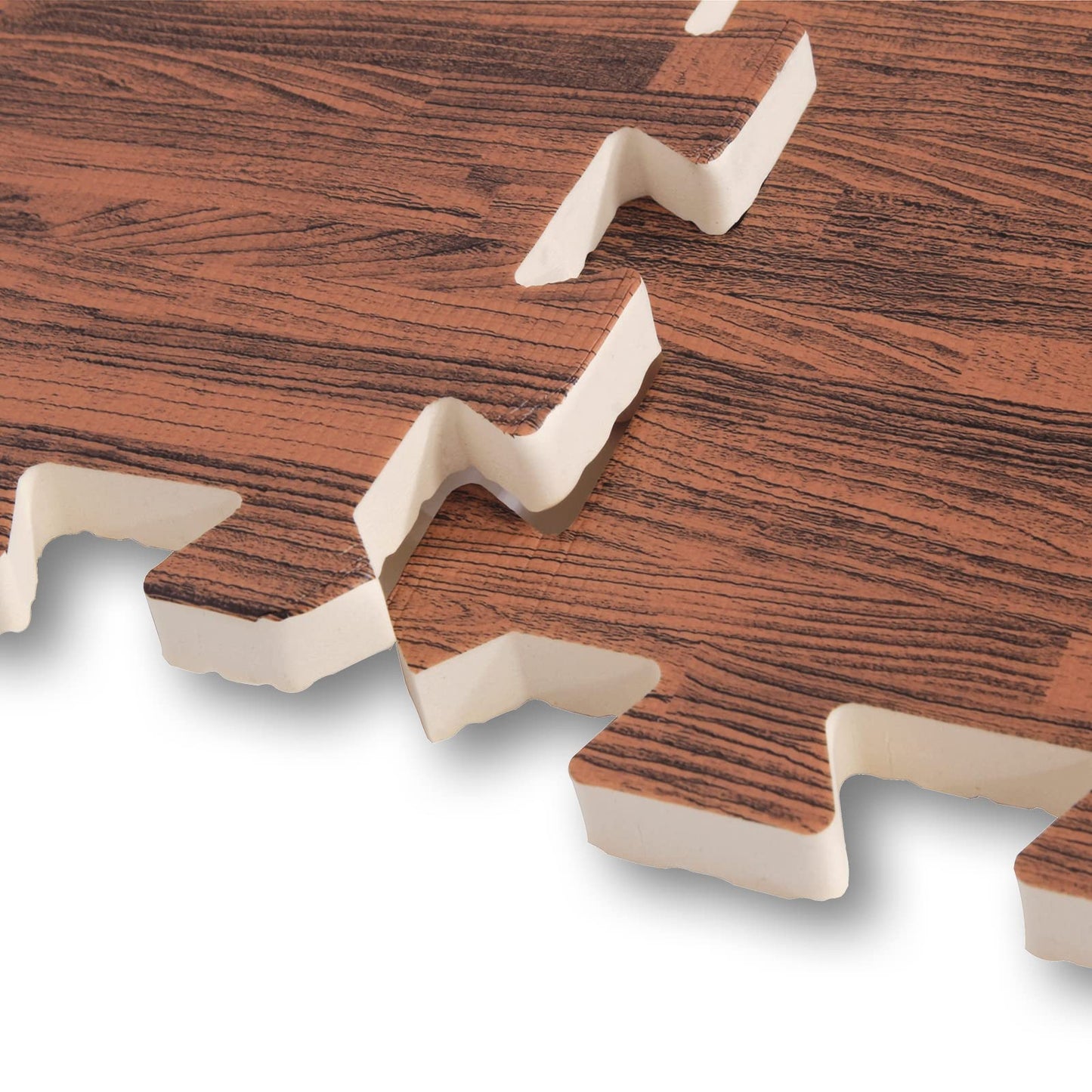 Smabee 16pcs Interlocking Printed Wood Grain EVA Foam Mats Protective Floor Tiles Exercise Play Mat for Kids Room Parlor Bedroom Home 11.8" x 11.8" (Wood Grain Brown)
