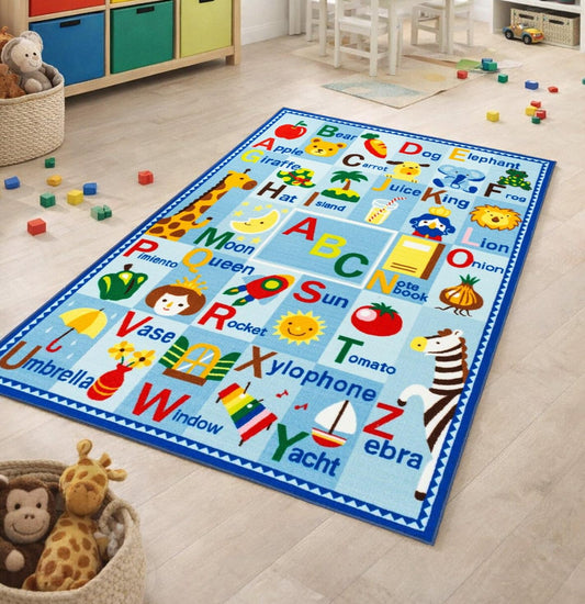 31" x 58" - Reversible Educational Alphabet ABCs/Girl's City Roads Fun Kids Area Rug