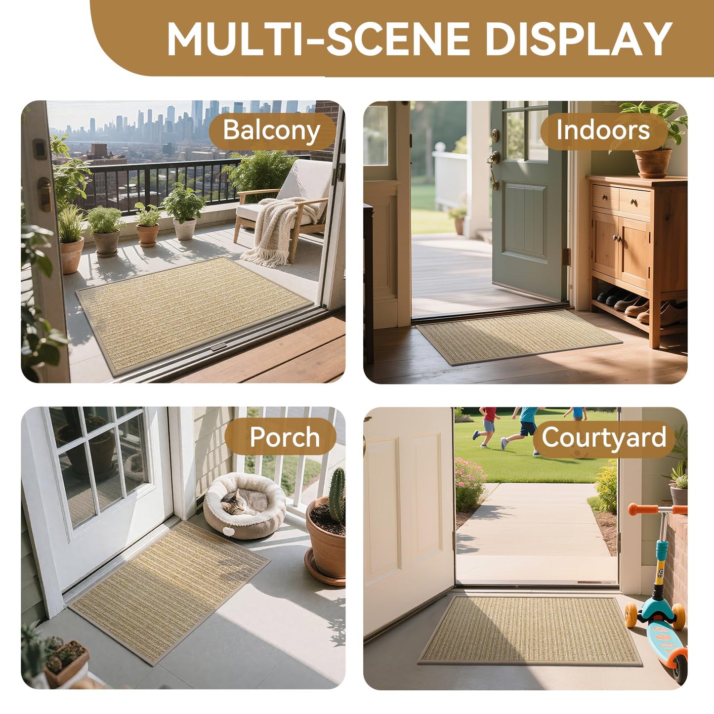 QiCaiJia Front Door Mat 17"x30", Heavy Duty Waterproof Dirt Trapping Non-Slip Doormats, Low Profile Entrance Mats for Front Indoor/Outdoor, Brown