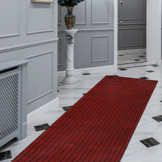 FREADEM Runner Rugs 2' x 6' Indoor Outdoor Carpet Runner, Area Rugs with Anti-Slip Rubber Backing for Aisle Hallway Balcony Garage Entryway Stair, Red Stripe