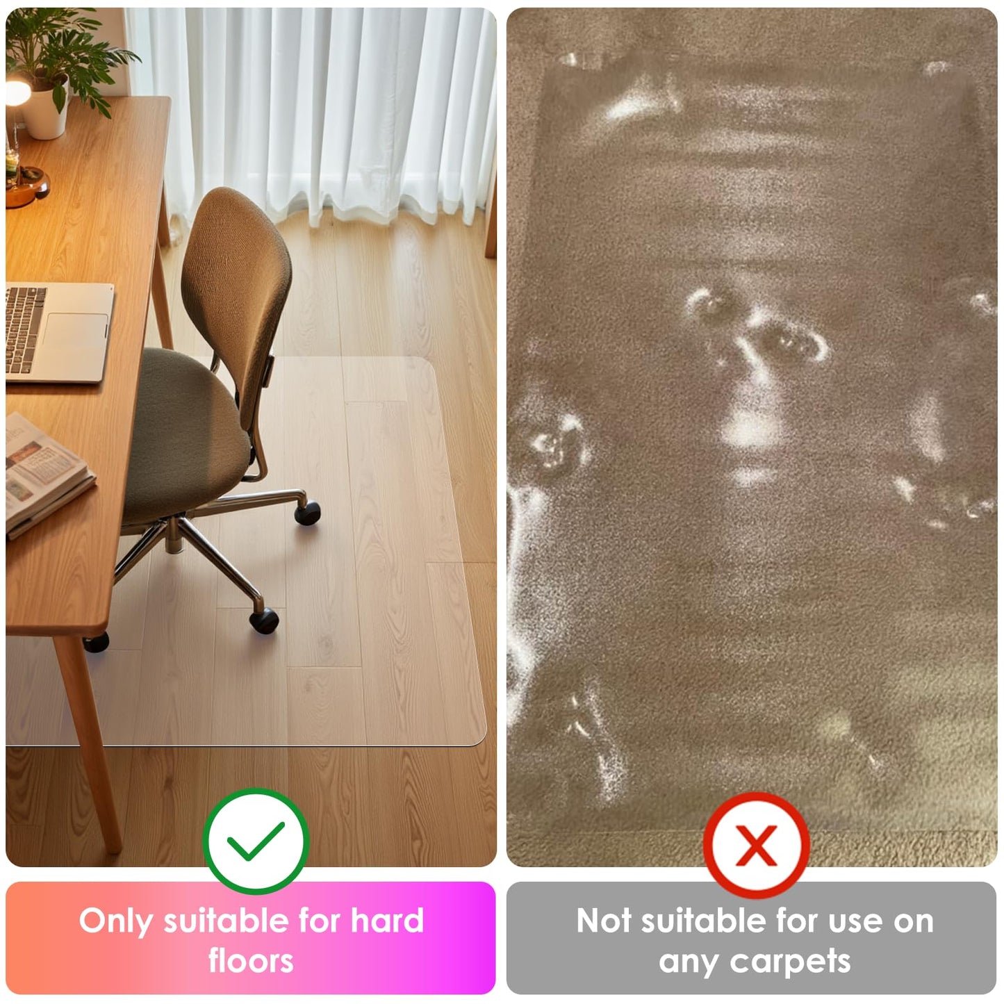 Azadx Clear Office Chair Mat 36'' X 48'', Durable Desk Chair Mat for Hardwood Floor, Heavy Duty Plastic Office Floor Mat Under Rolling Chairs for Easy Glide and Protection (36" X 48" with Lip)