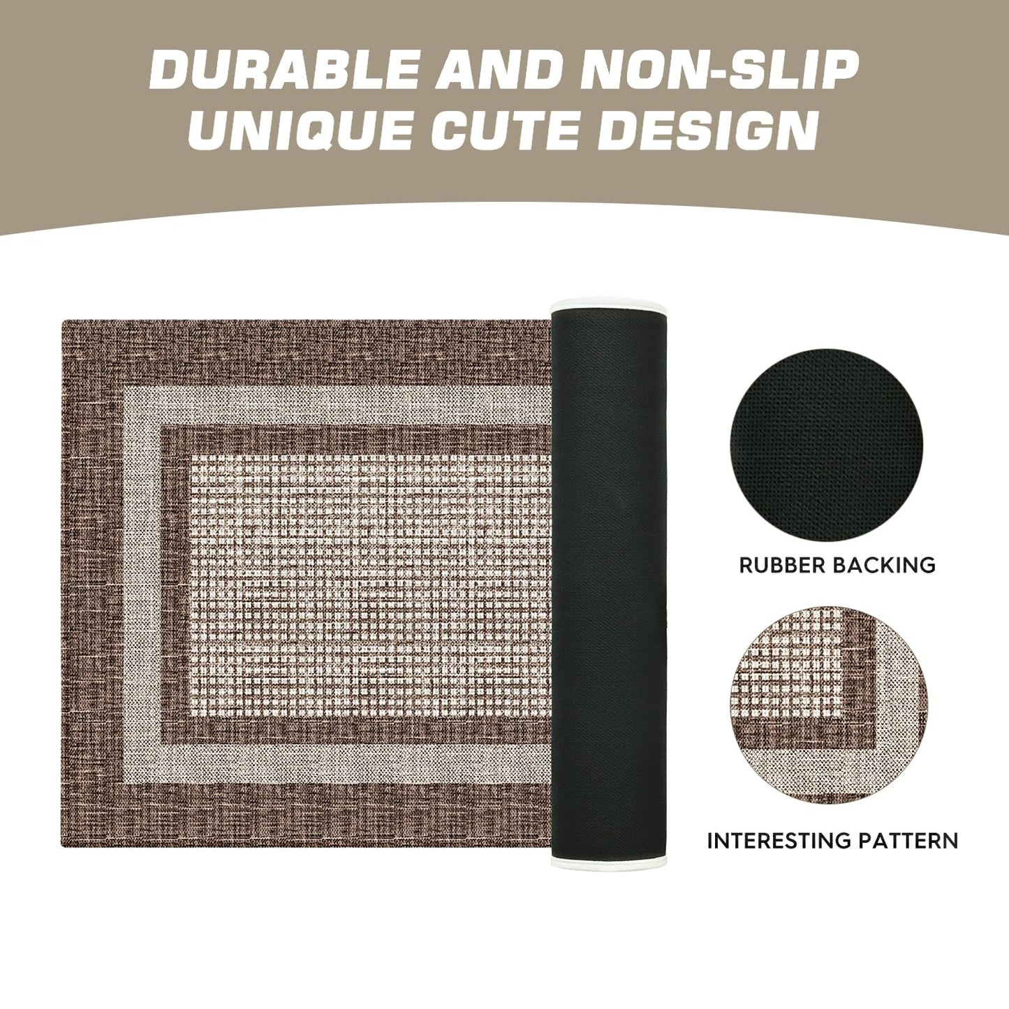 Artoid Mode Brown Rectangle Plaid Washable Doormat, Seasonal Decor Non Slip Low-Profile Absorbent Natural Rubber Back Door Mat 17x29 Inch