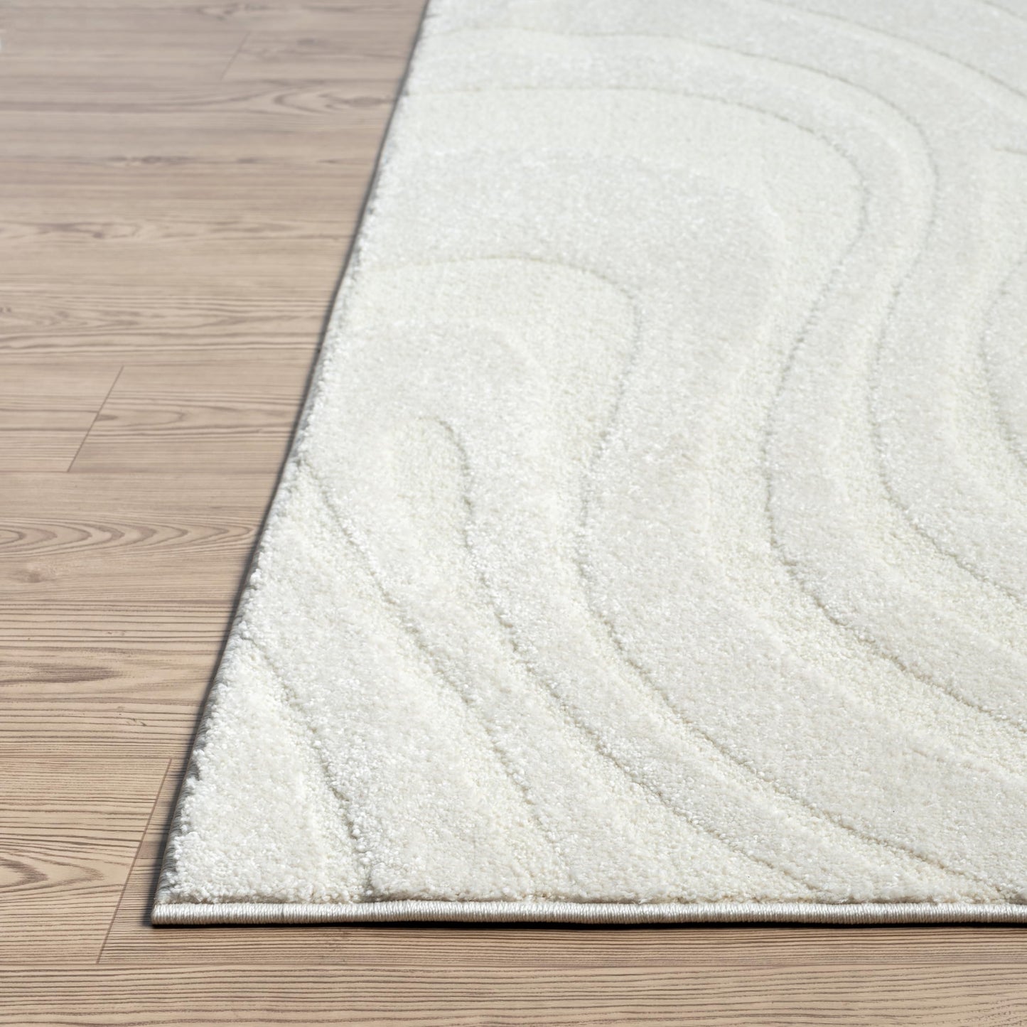 Abani Cozy Cream Area Rug for Living Room, Bedroom - Swirl Waves Pattern - 4' x 6' - Durable & Easy to Clean