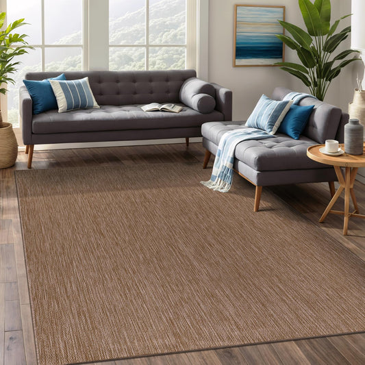 Beverly Rug Indoor Outdoor Rug 6x9, Washable Outside Carpet for Patio, Deck, Porch, Solid Modern Area Rug, Water Resistant, Jute Beige