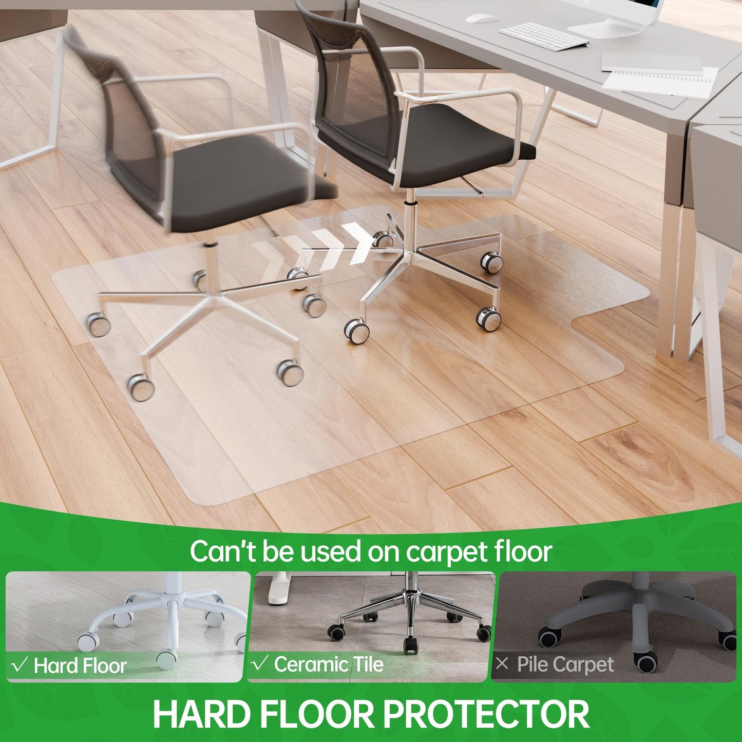 100pointONE Office Chair Mat for Hardwood Floor, 53" x 45" Clear Desk Chair Mat for Hard Floors, Easy Glide Computer Chair Floor Mat for Home Office Rolling Chairs