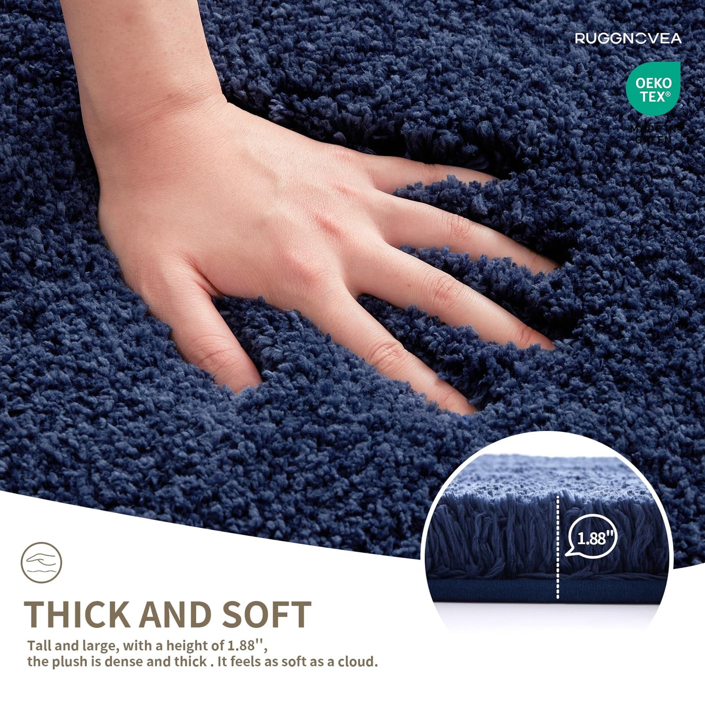 Ruggnovea Bathroom Rugs Non Slip Washable, Ultra Thick Soft Microfiber Absorbent Bath Mats, High Density Foam Latex Non Slip Backing Bath Rugs, Fluffy Floor Carpet for Tub&Shower 24x17, Navy